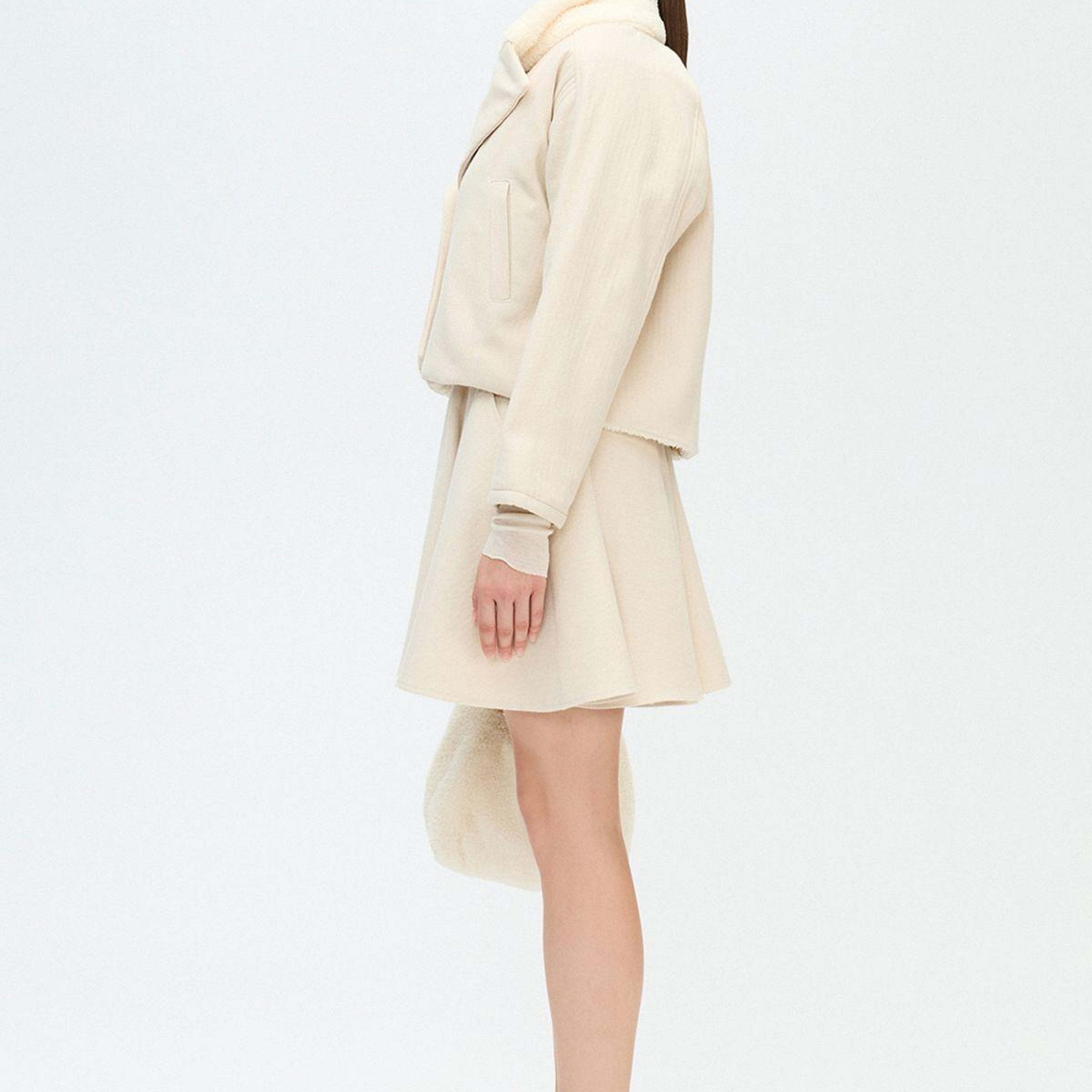 İKİKIZ Balıksırtı Yakası Kürklü Ceket Kadın Bej