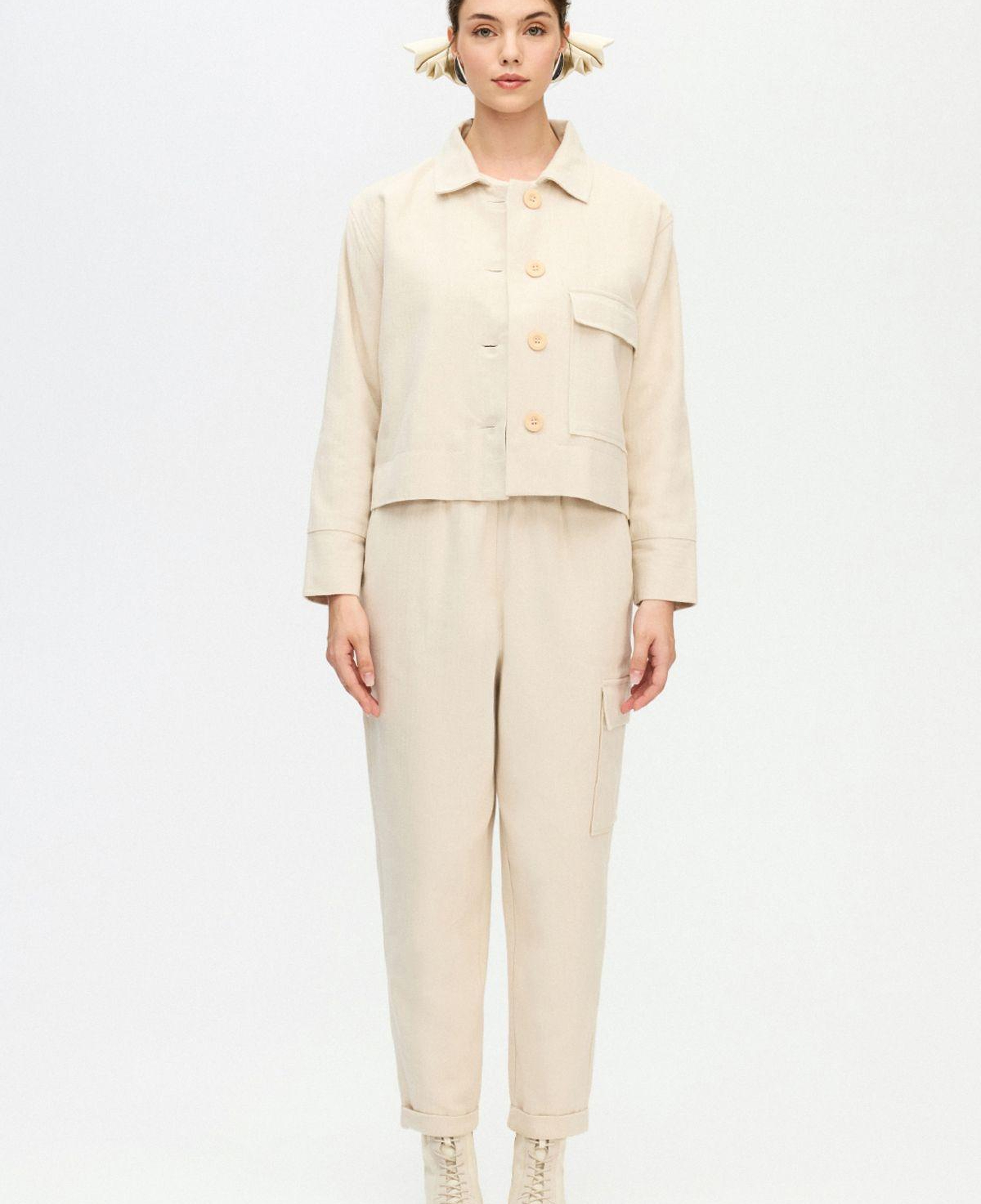 İKİKIZ Balıksırtı Kargo Pantolon Kadın Bej