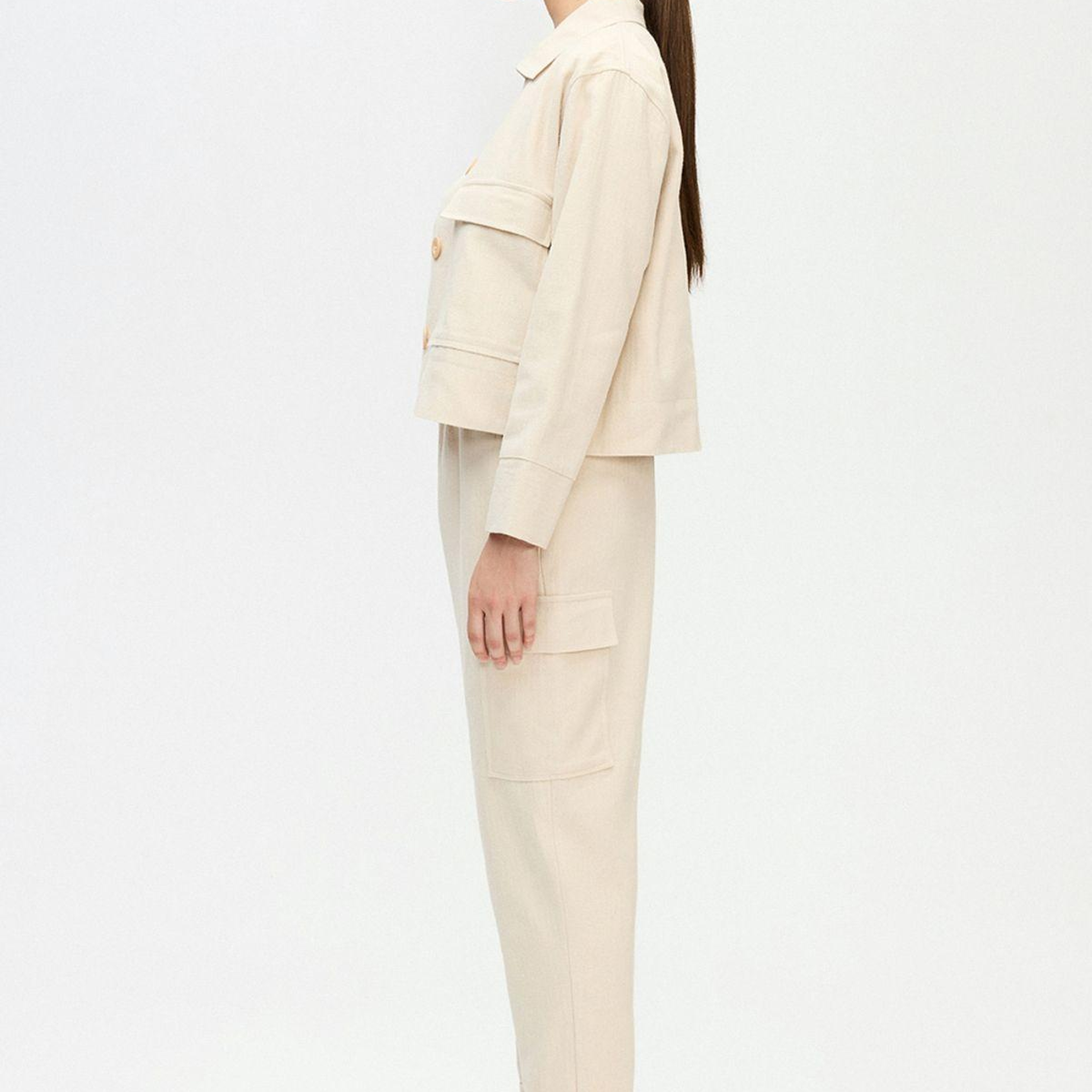 İKİKIZ Balıksırtı Kargo Pantolon Kadın Bej