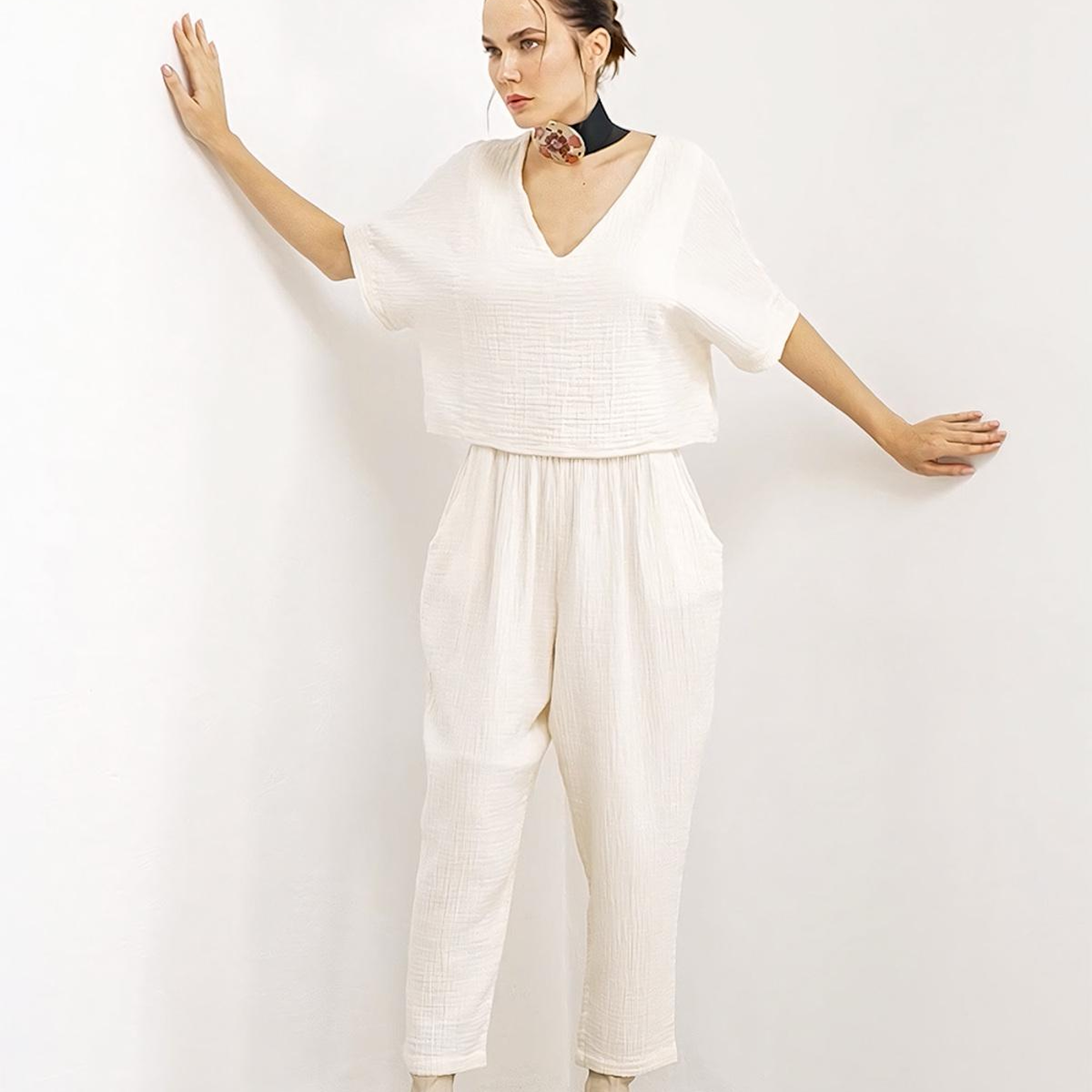 İKİKIZ Crinkle Slouchy Pantolon Kadın Naturel