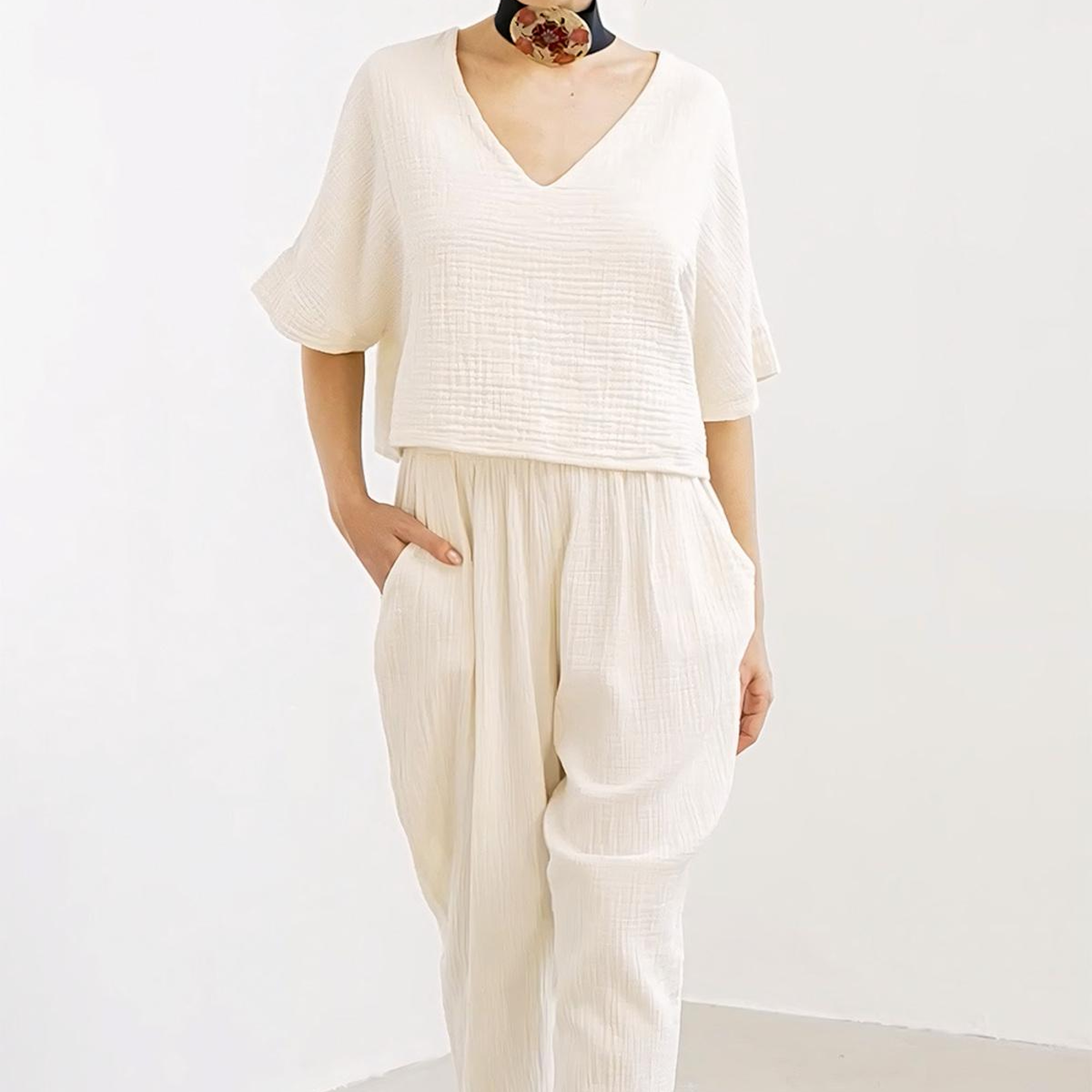 İKİKIZ Crinkle Slouchy Pantolon Kadın Naturel