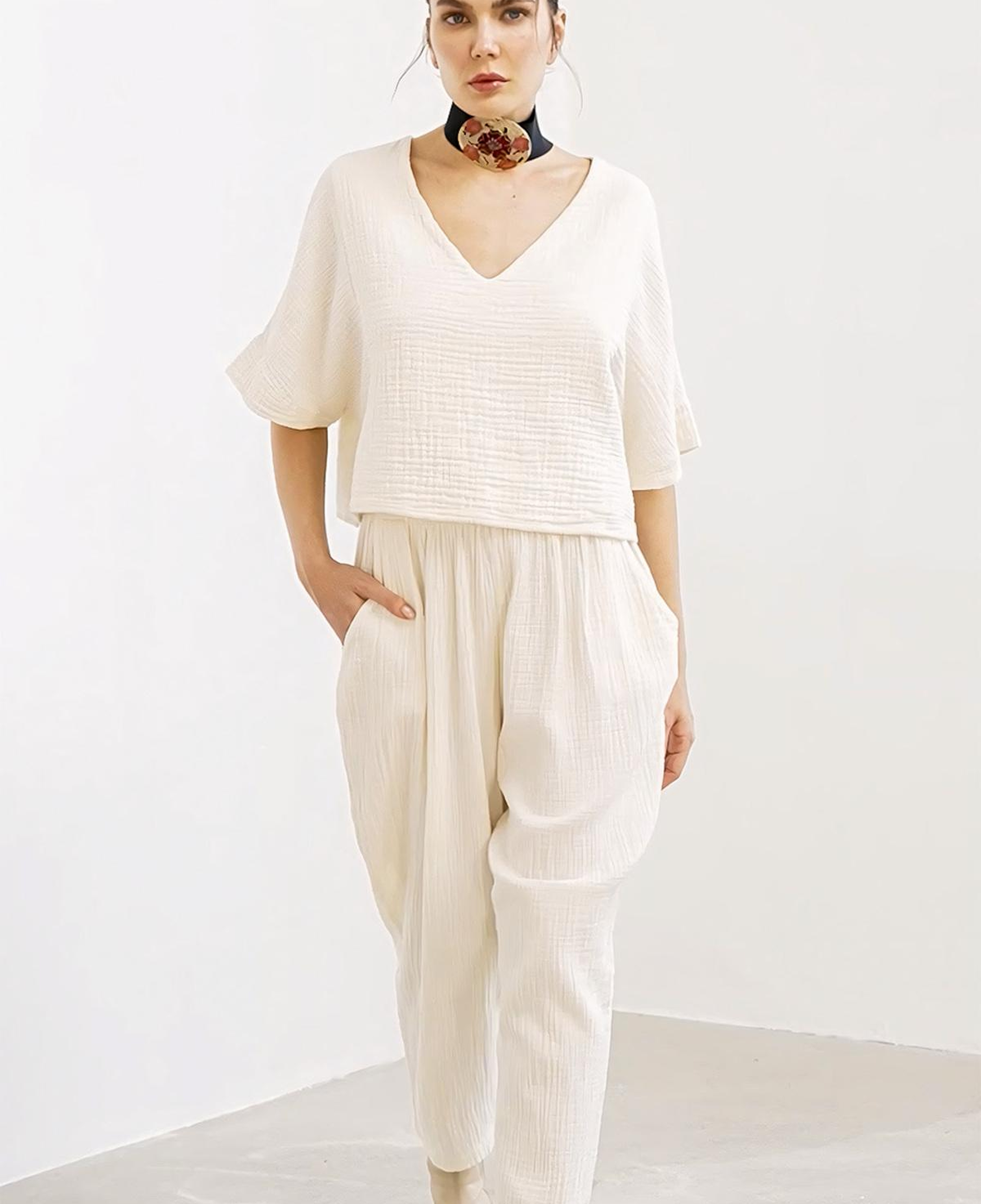 İKİKIZ Crinkle Slouchy Pantolon Kadın Naturel