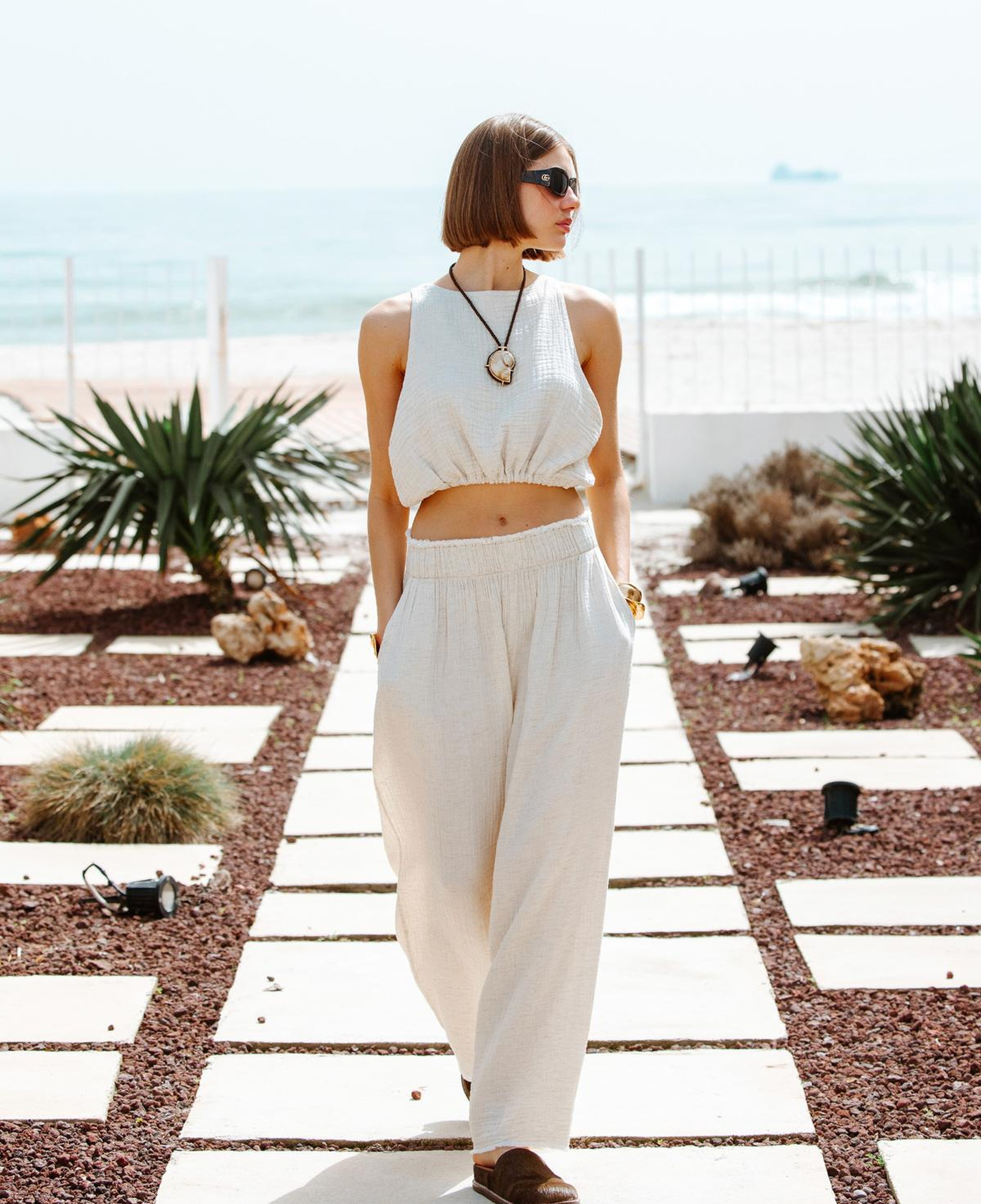 İKİKIZ Crinkle Palazzo Pantolon Kadın Naturel