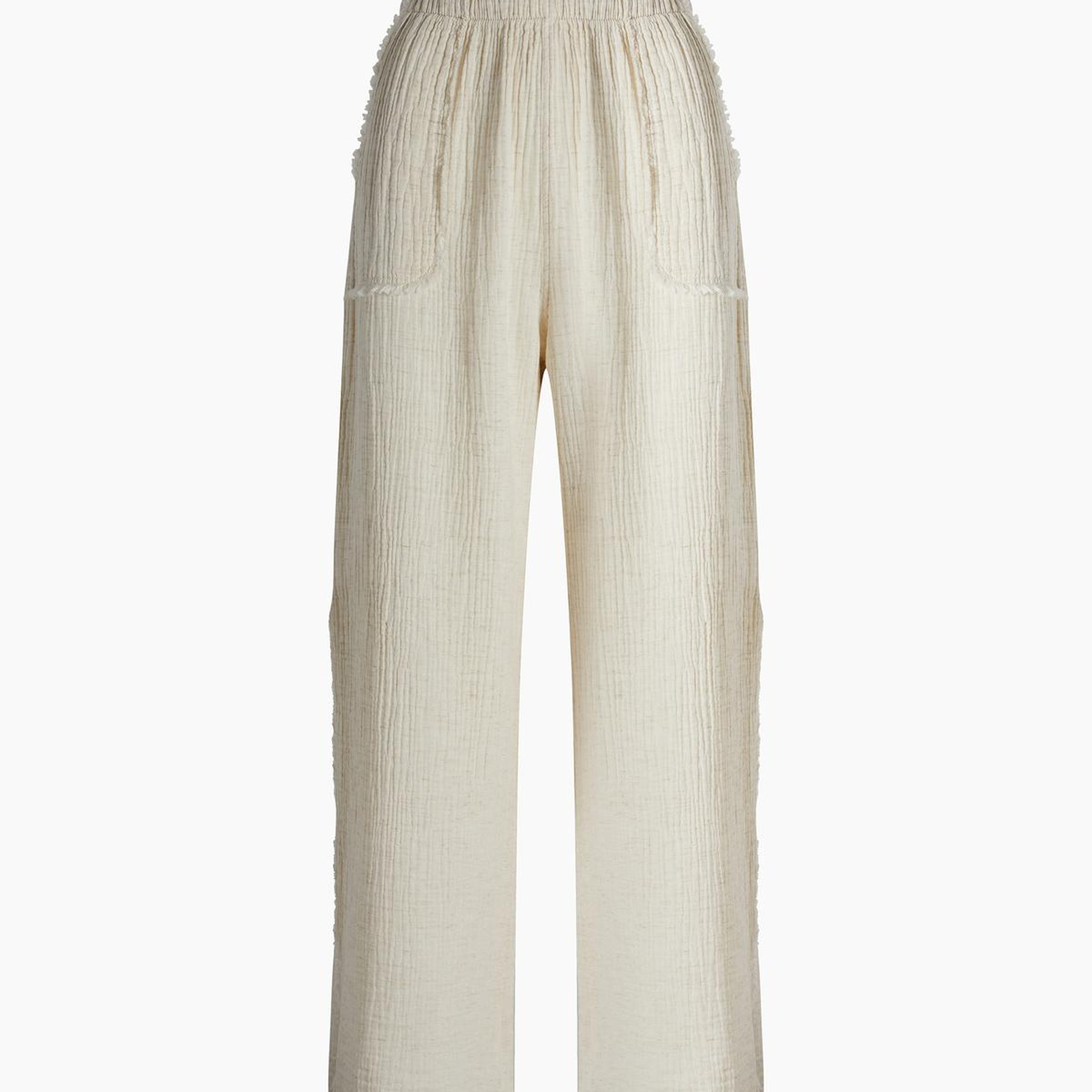 İKİKIZ Crinkle Yırtmaçlı Pantolon Kadın Naturel