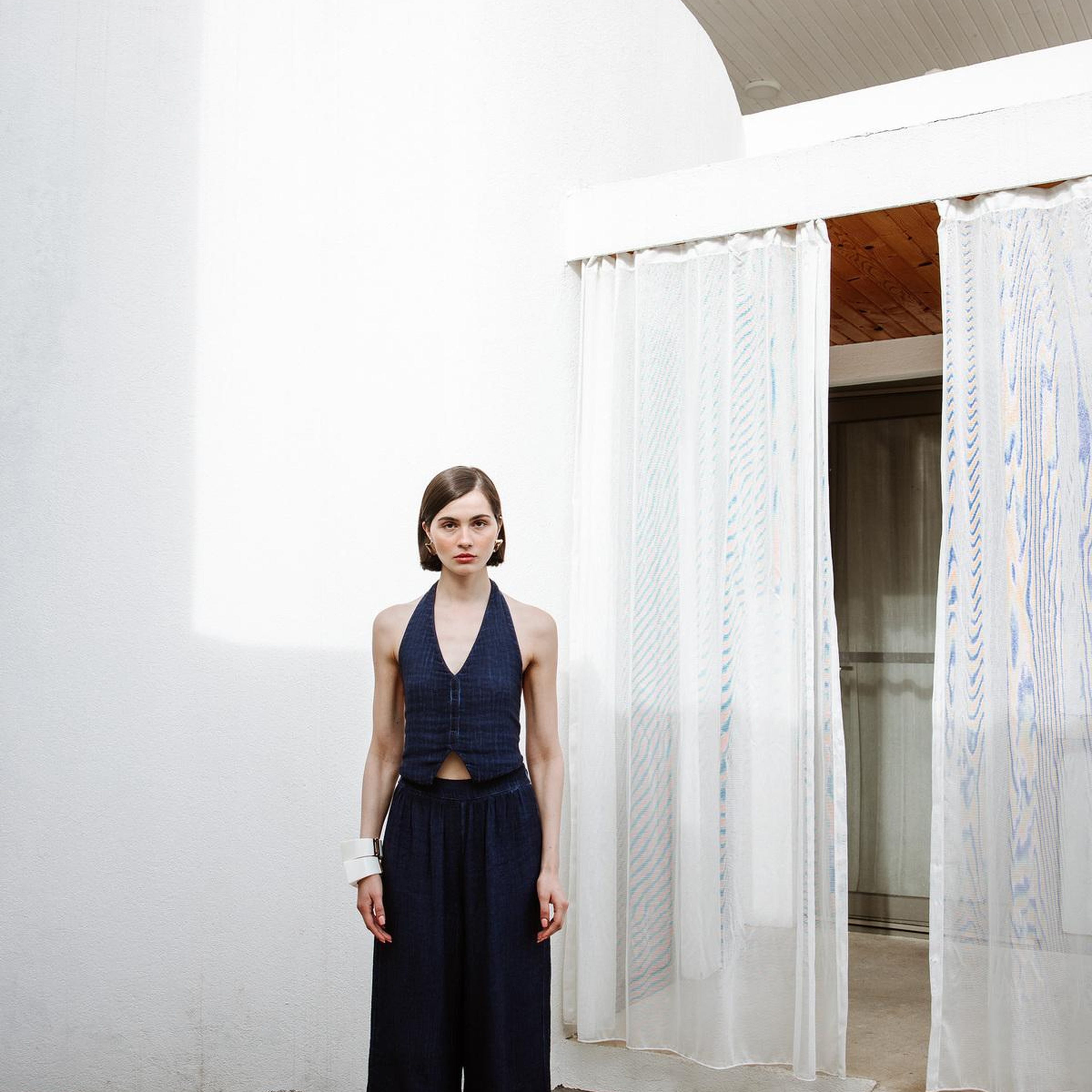 İKİKIZ Keten Navy Pantolon Kadın Lacivert