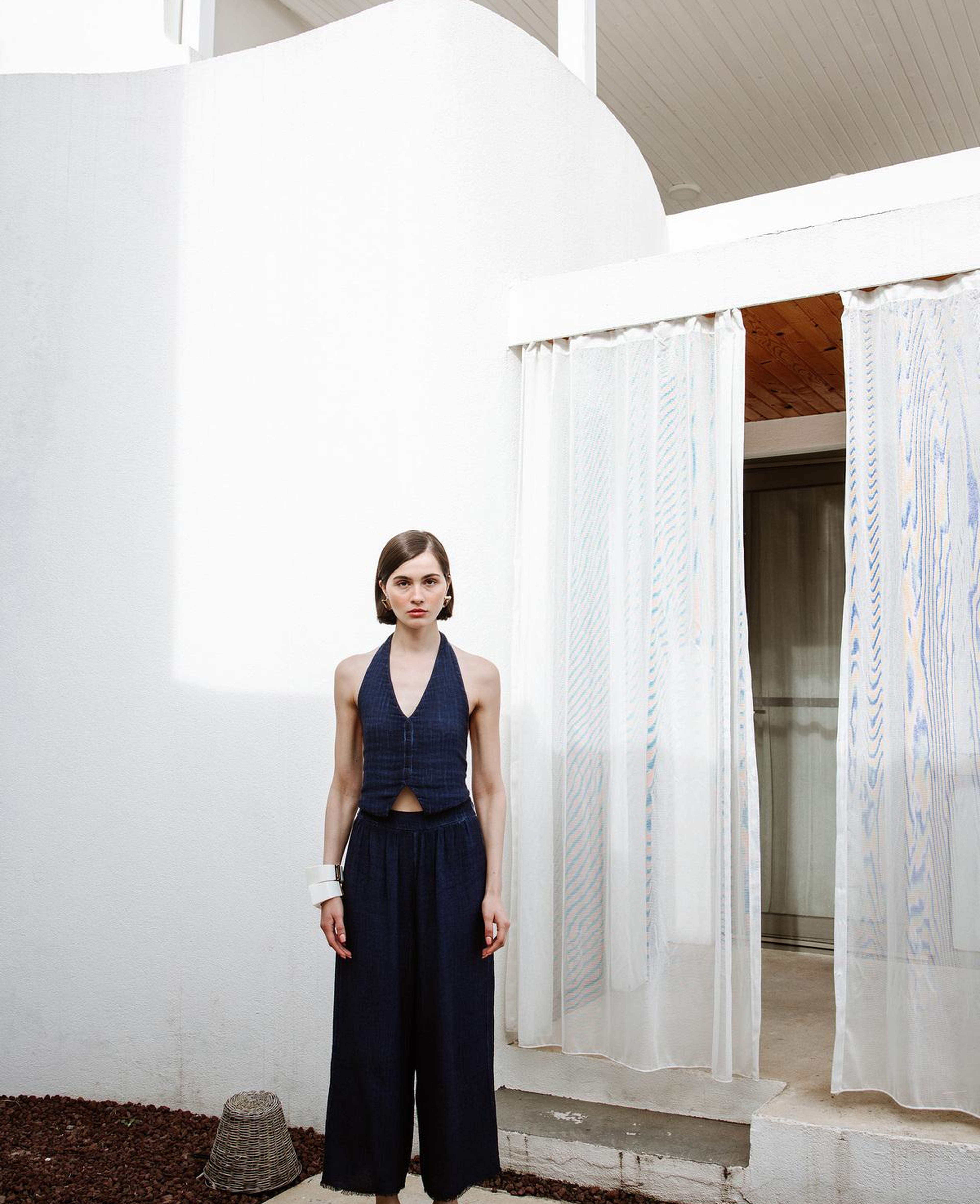 İKİKIZ Keten Navy Pantolon Kadın Lacivert