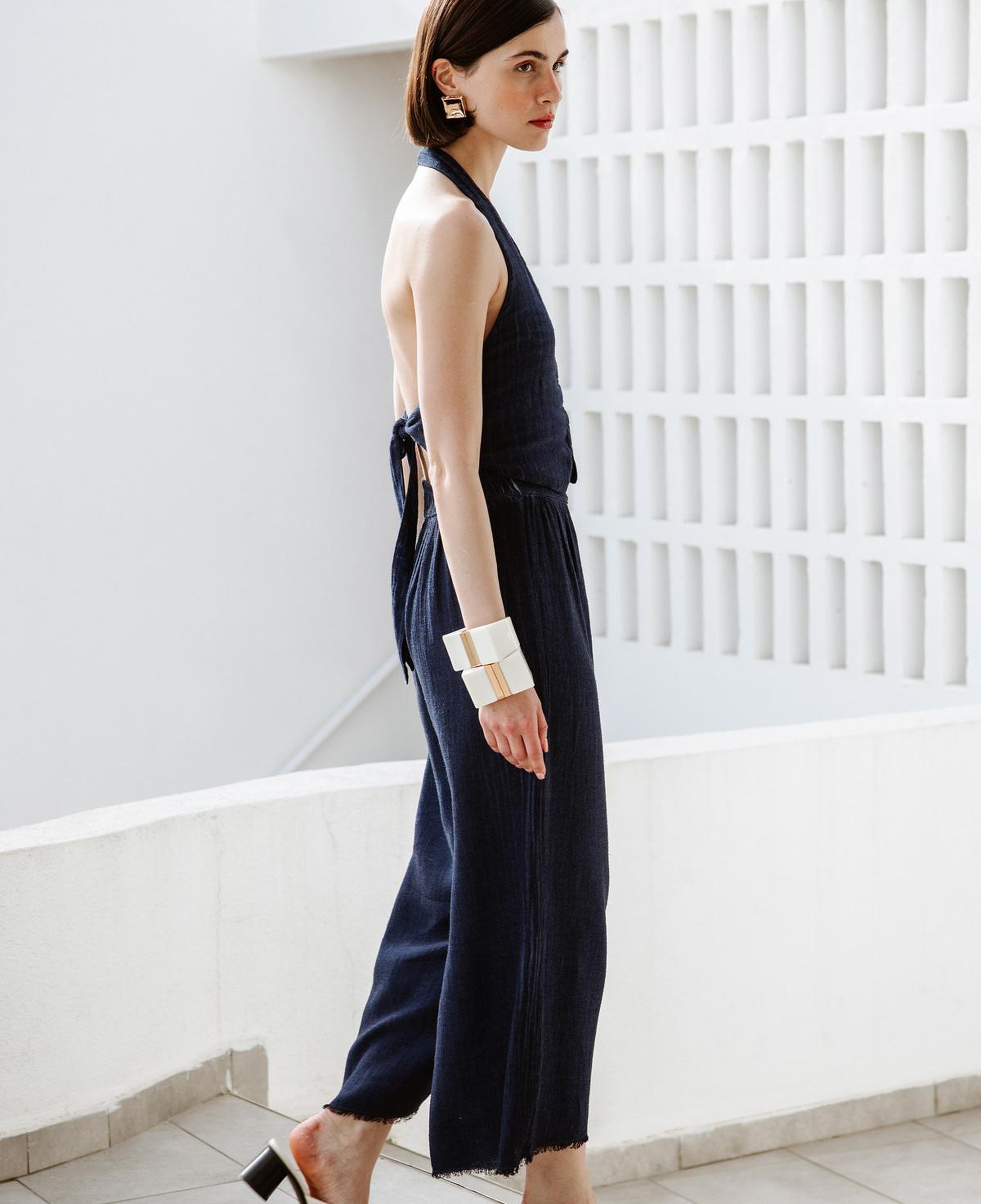 İKİKIZ Keten Navy Pantolon Kadın Lacivert