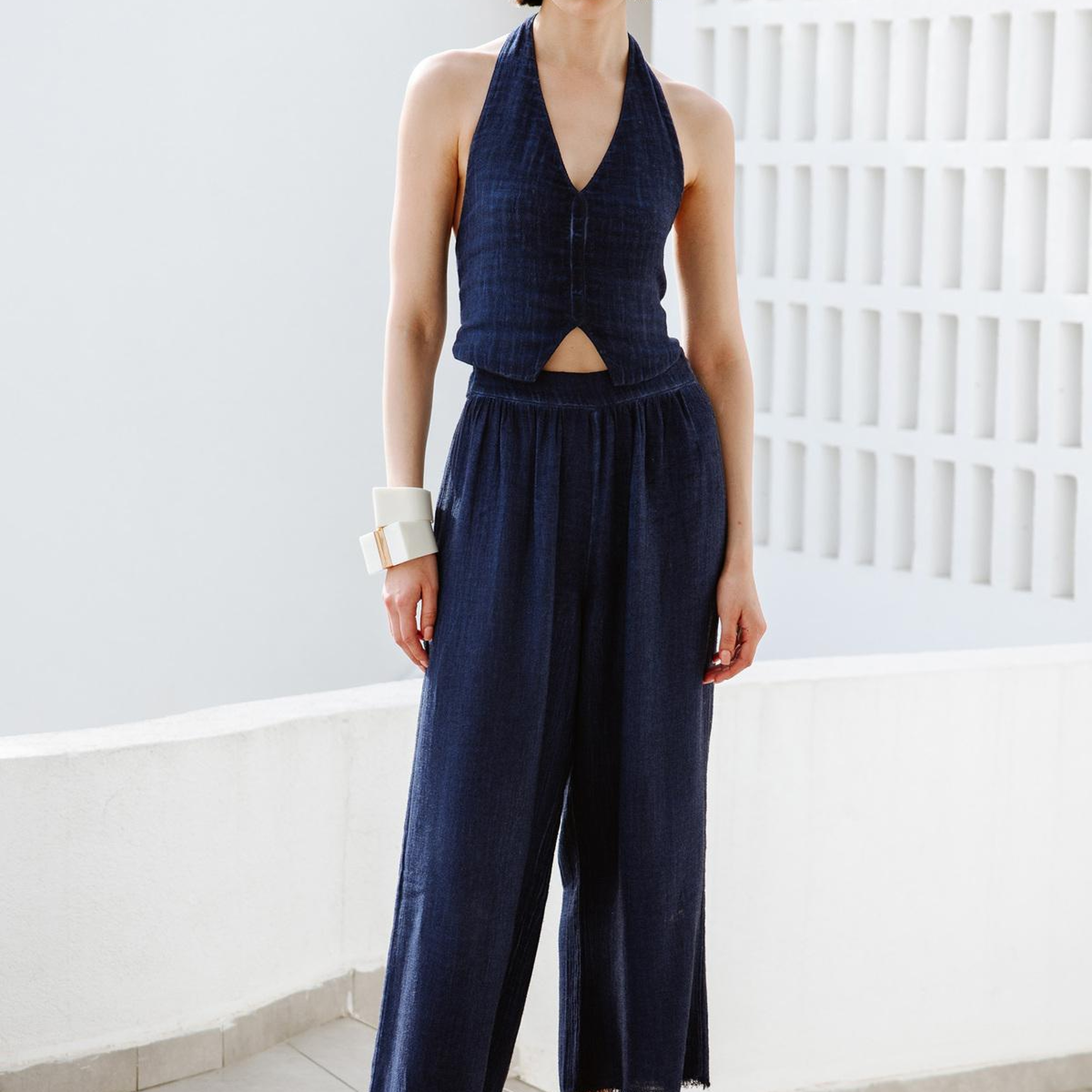 İKİKIZ Keten Navy Pantolon Kadın Lacivert