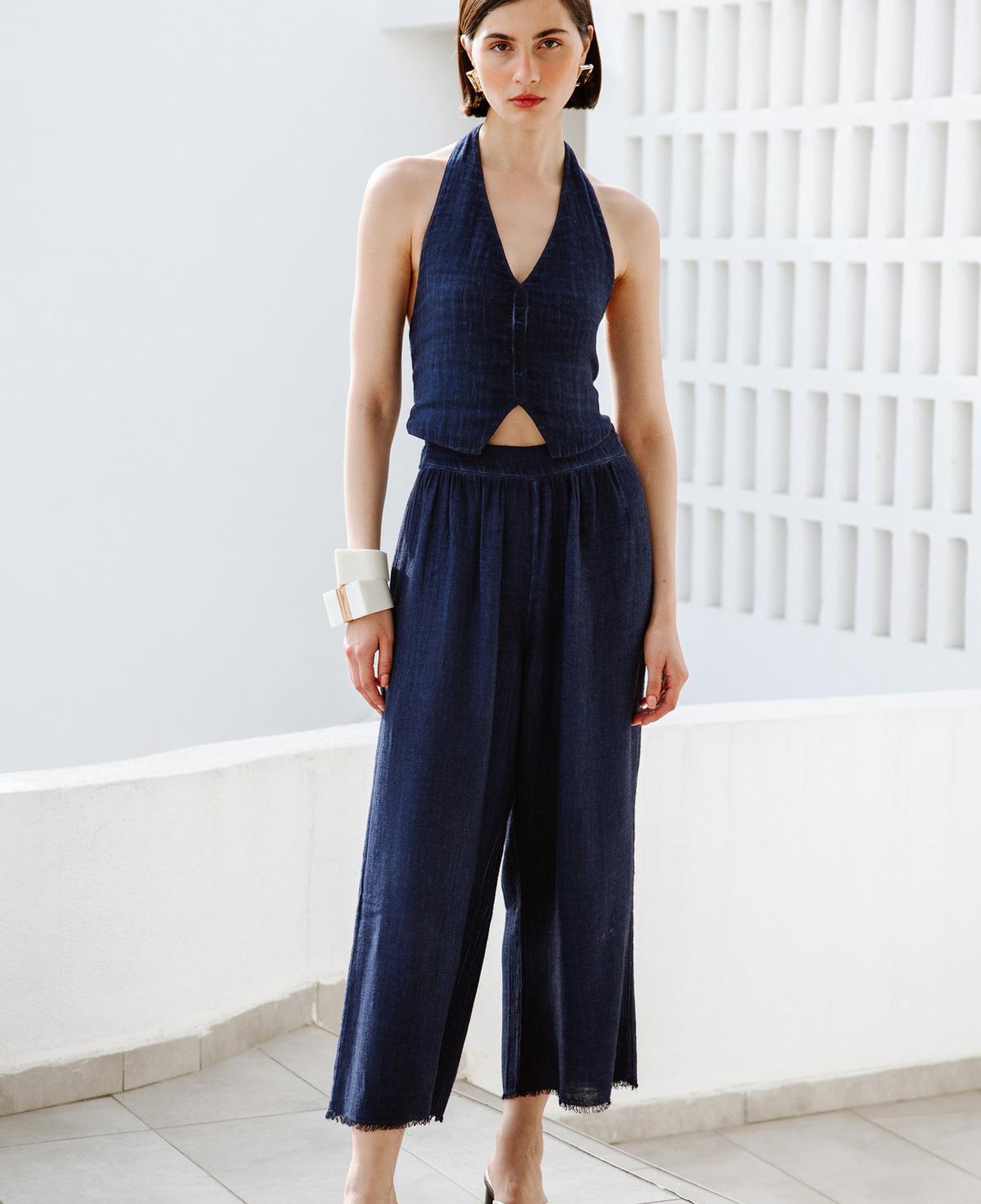 İKİKIZ Keten Navy Pantolon Kadın Lacivert