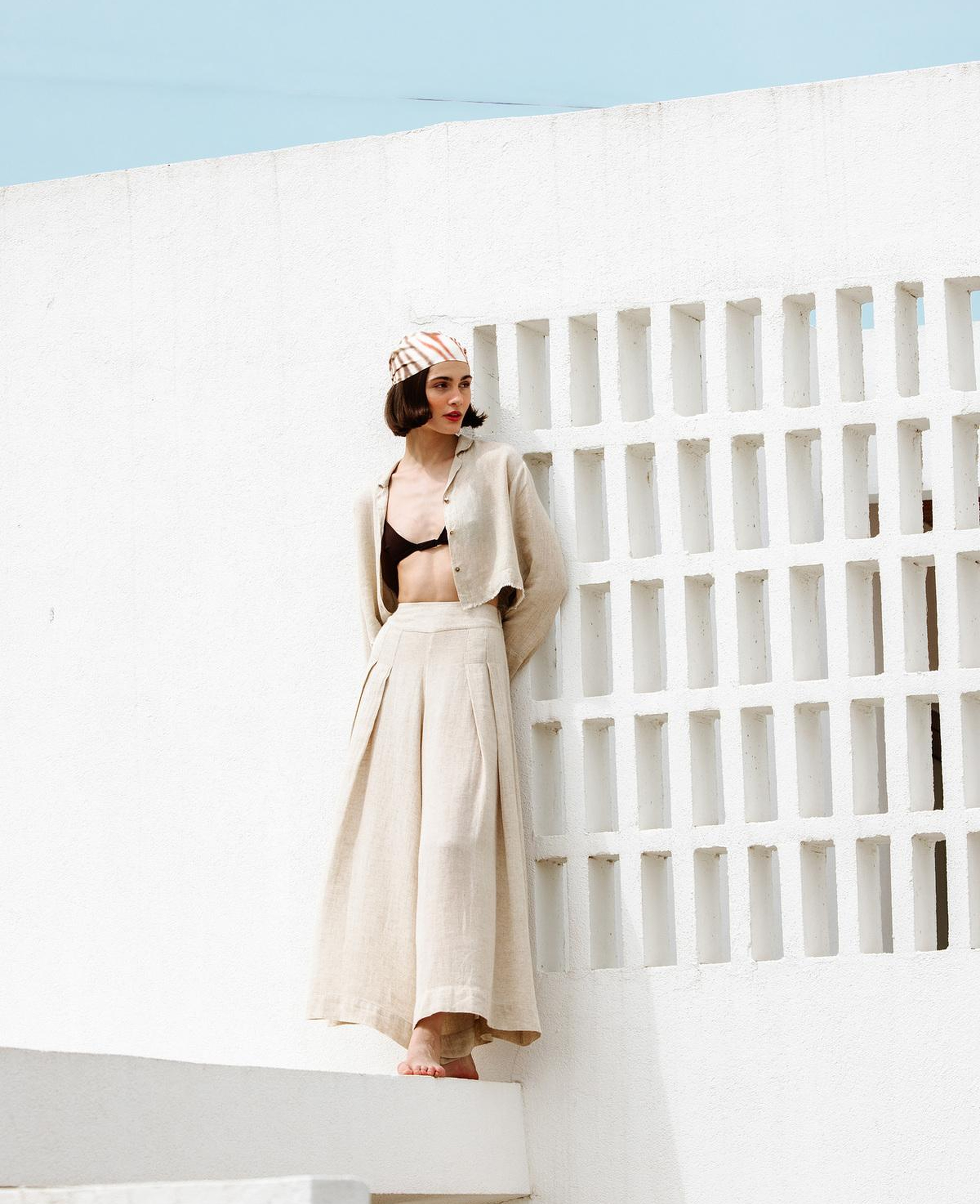 İKİKIZ Keten Pileli Palazzo Pantolon Kadın Naturel