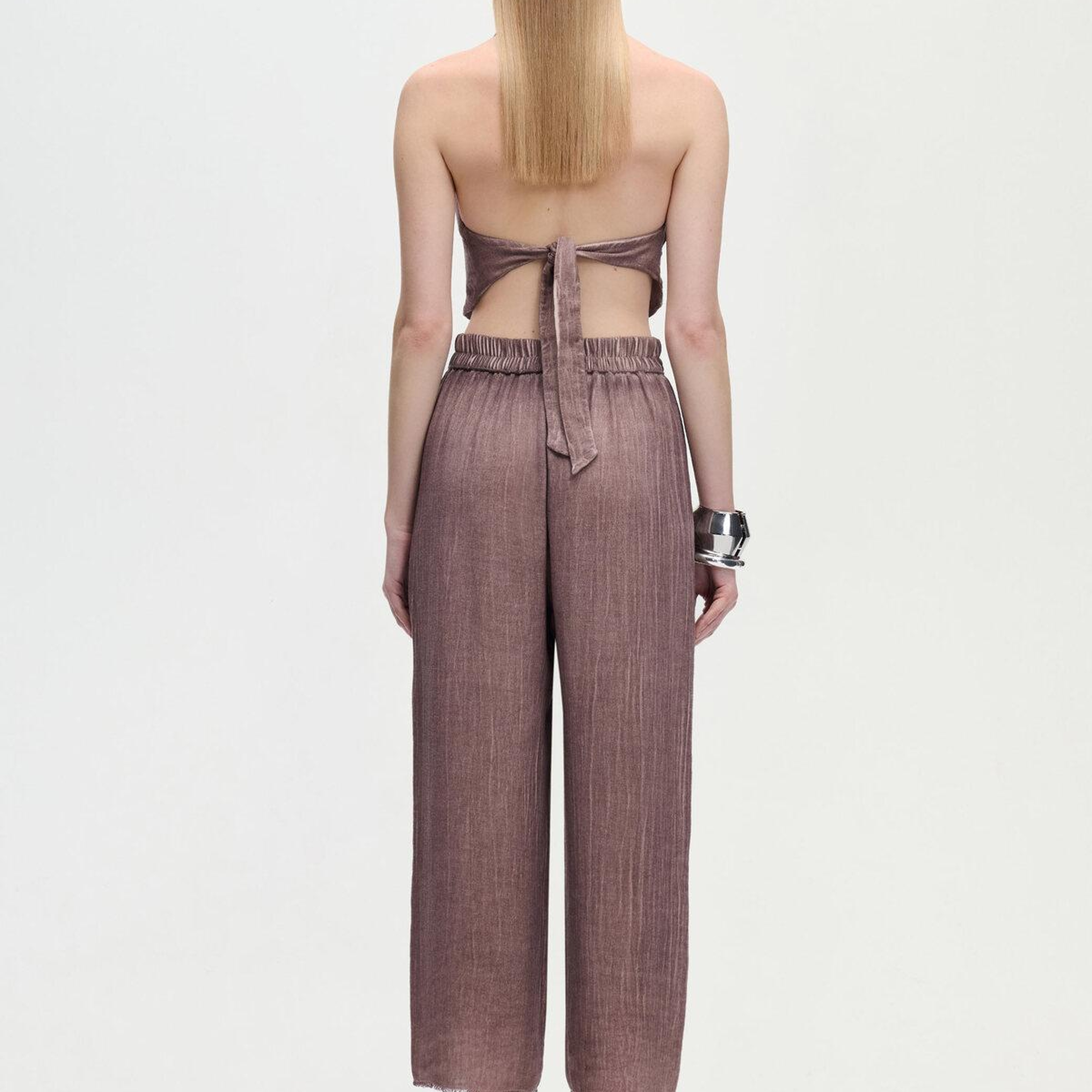 İKİKIZ Keten Pantolon Kadın Kahverengi