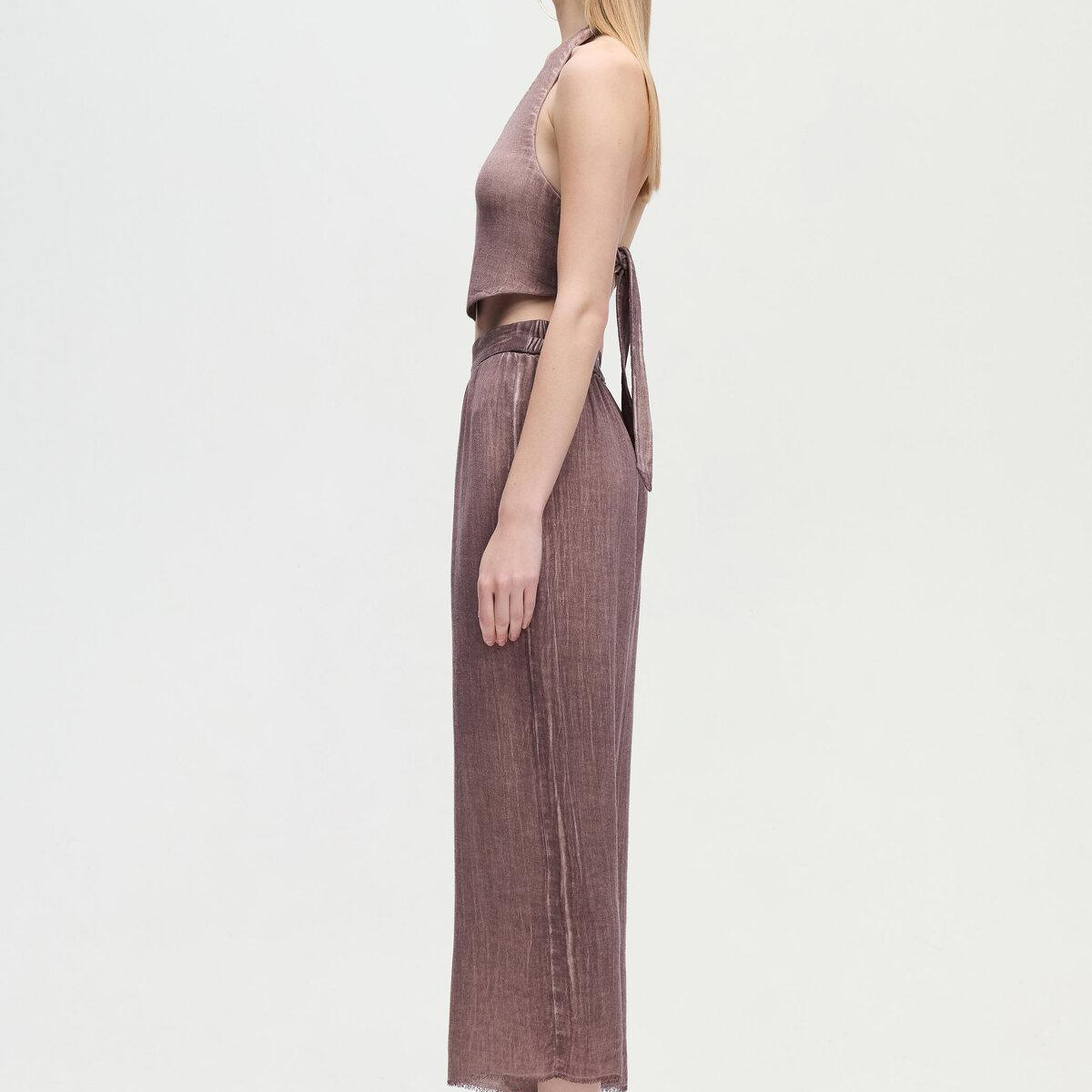 İKİKIZ Keten Pantolon Kadın Kahverengi