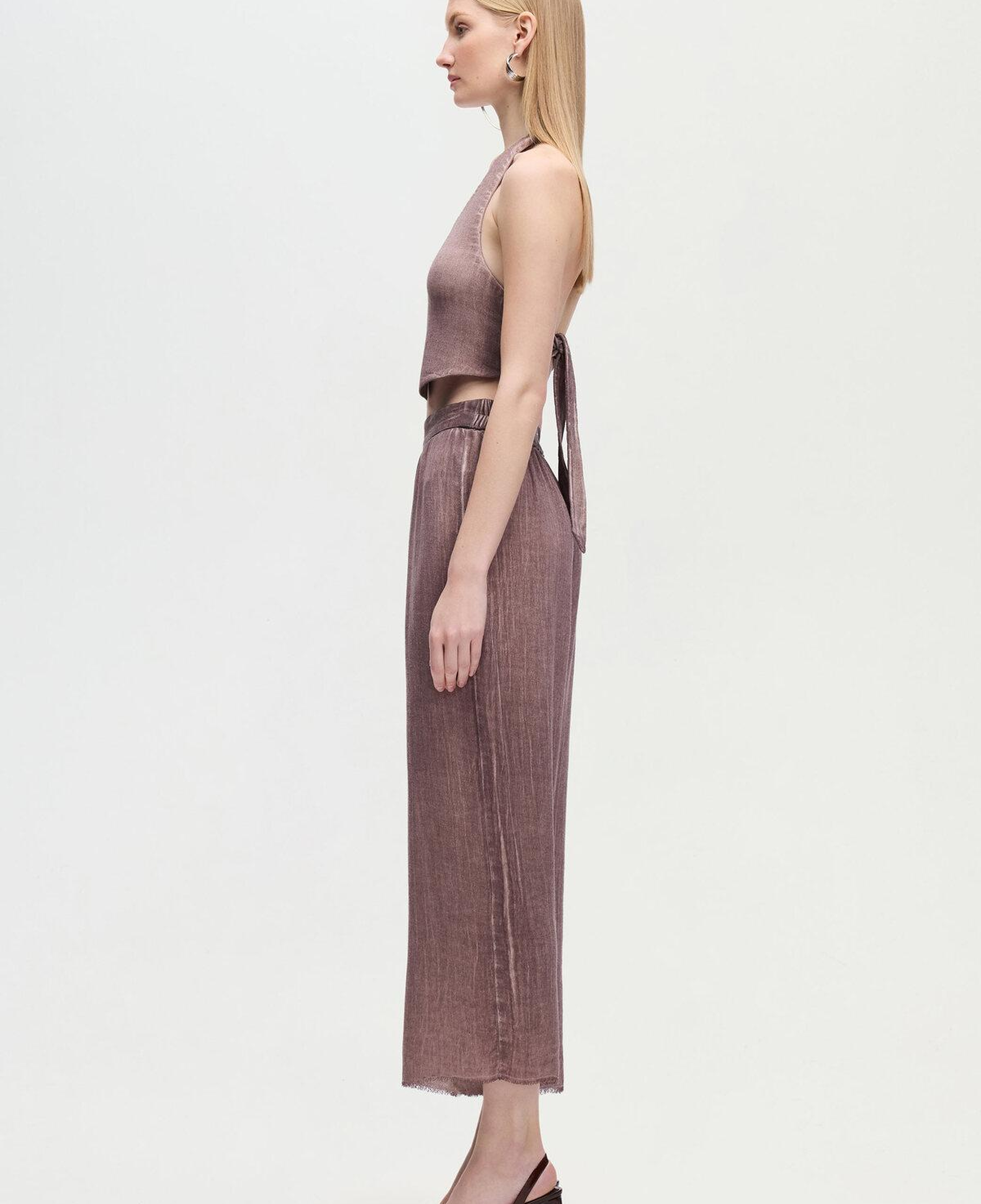 İKİKIZ Keten Pantolon Kadın Kahverengi