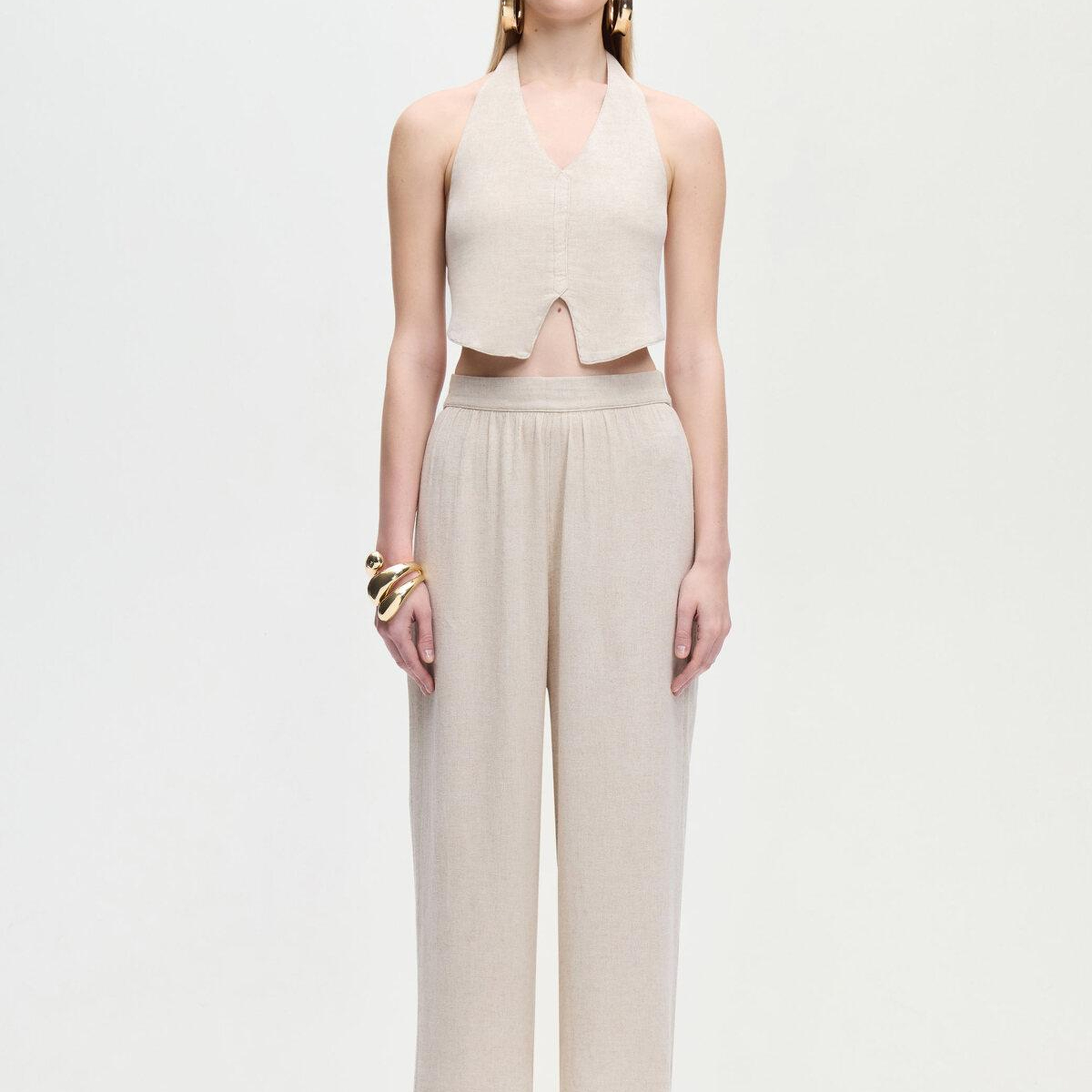 İKİKIZ Keten Pantolon Kadın Naturel