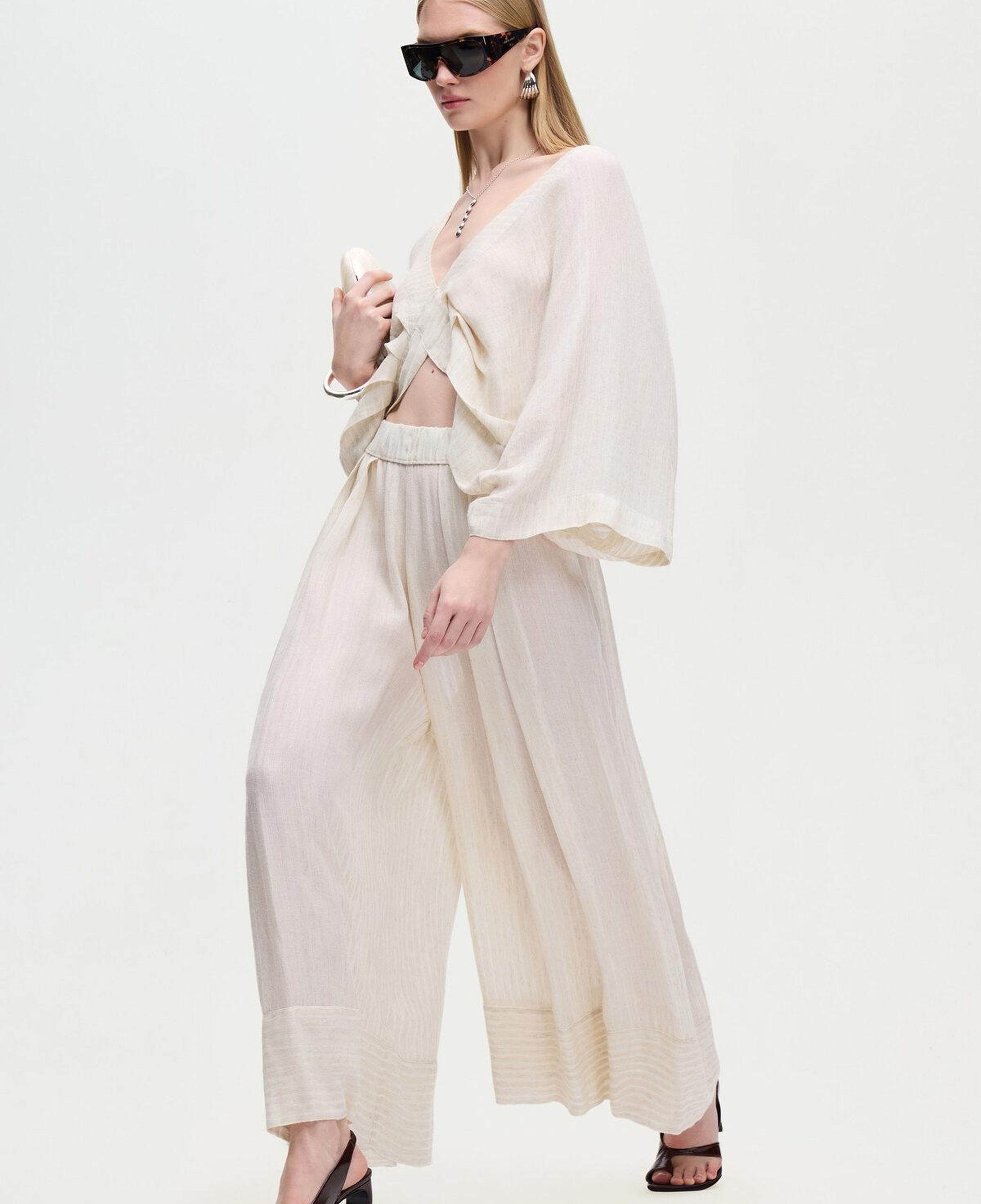 İKİKIZ Pileli Pantolon Kadın Naturel