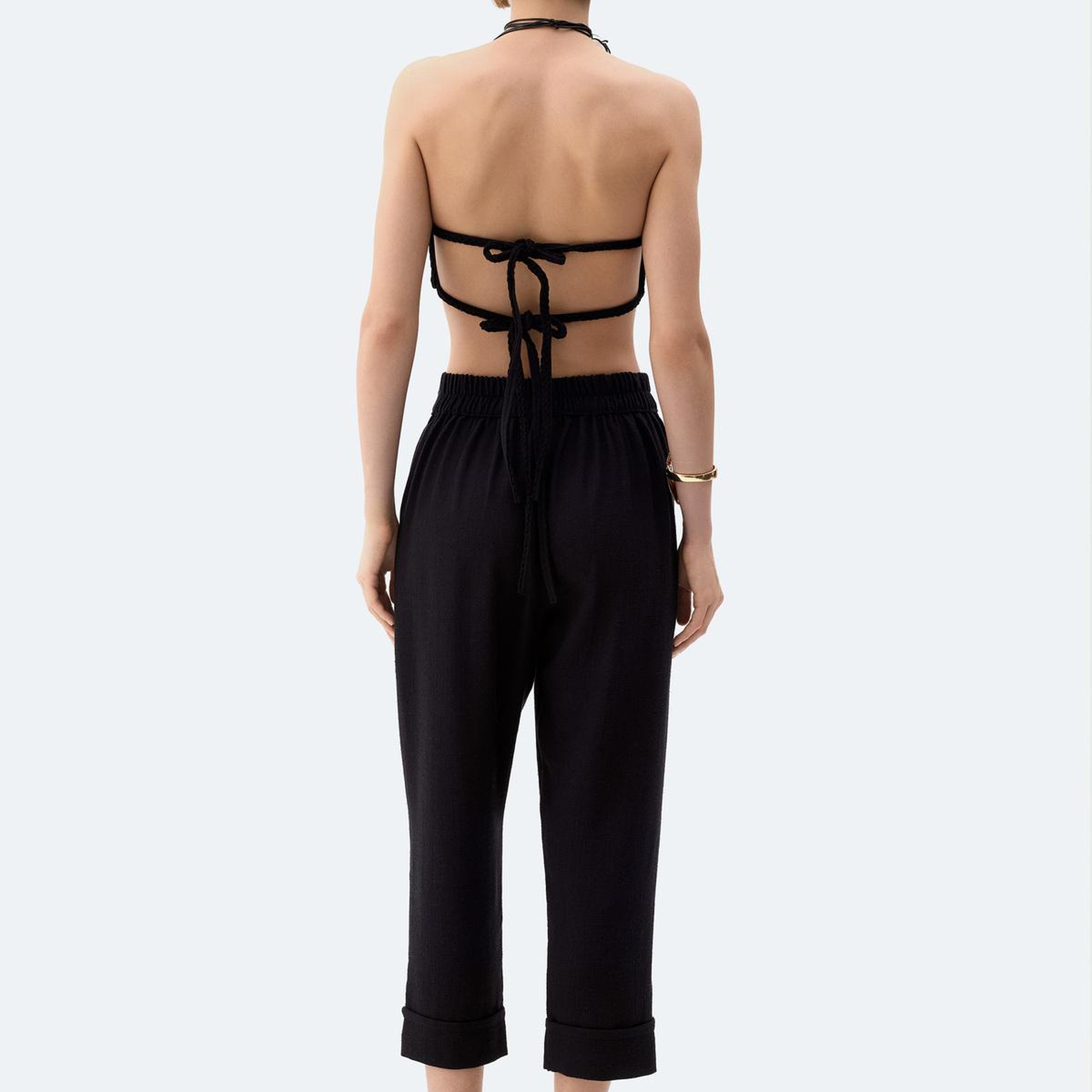 İKİKIZ Keten Pilili Pantolon Kadın Siyah