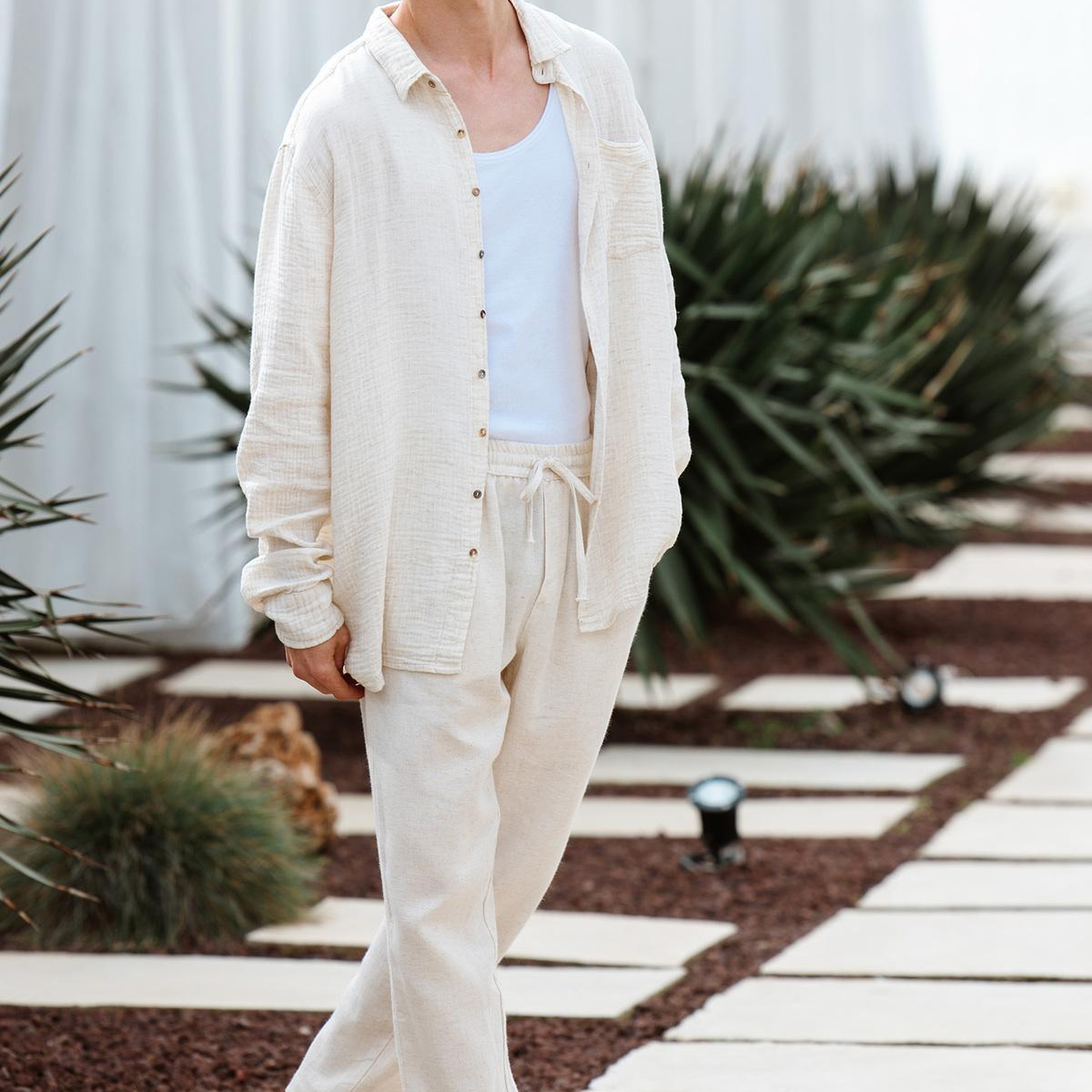 İKİKIZ Keten Naturel Straight Pantolon Erkek Naturel