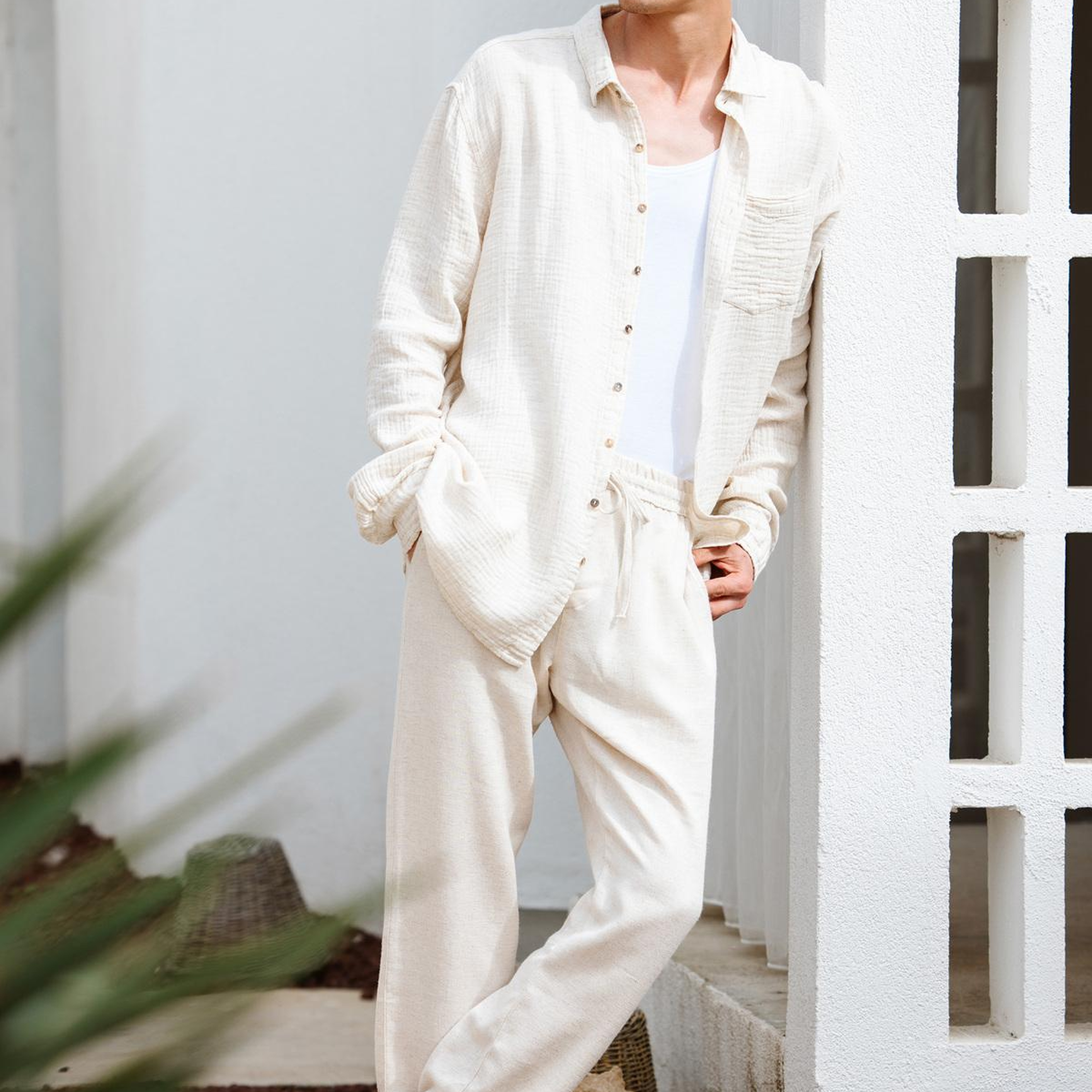 İKİKIZ Keten Naturel Straight Pantolon Erkek Naturel