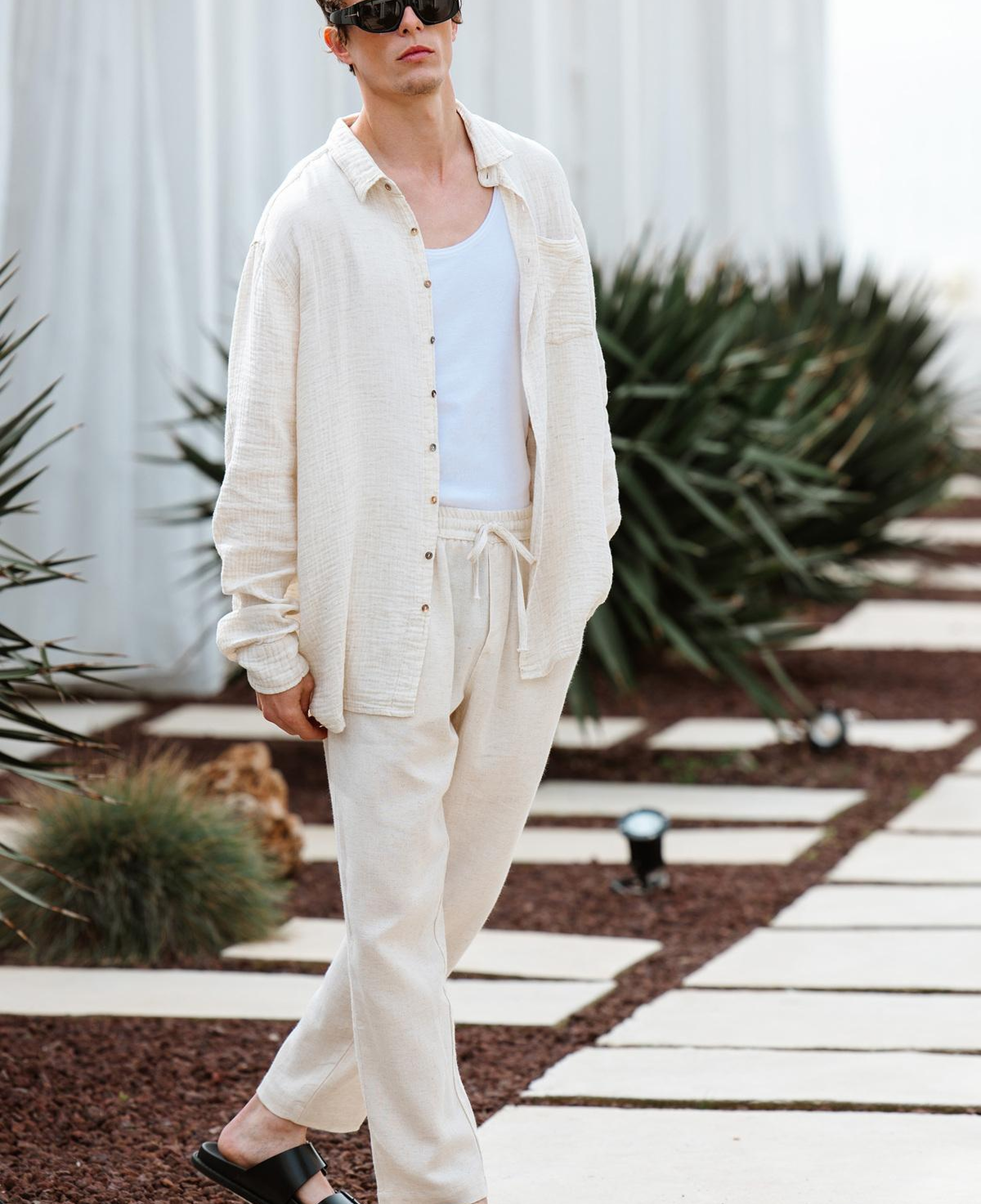 İKİKIZ Keten Naturel Straight Pantolon Erkek Naturel