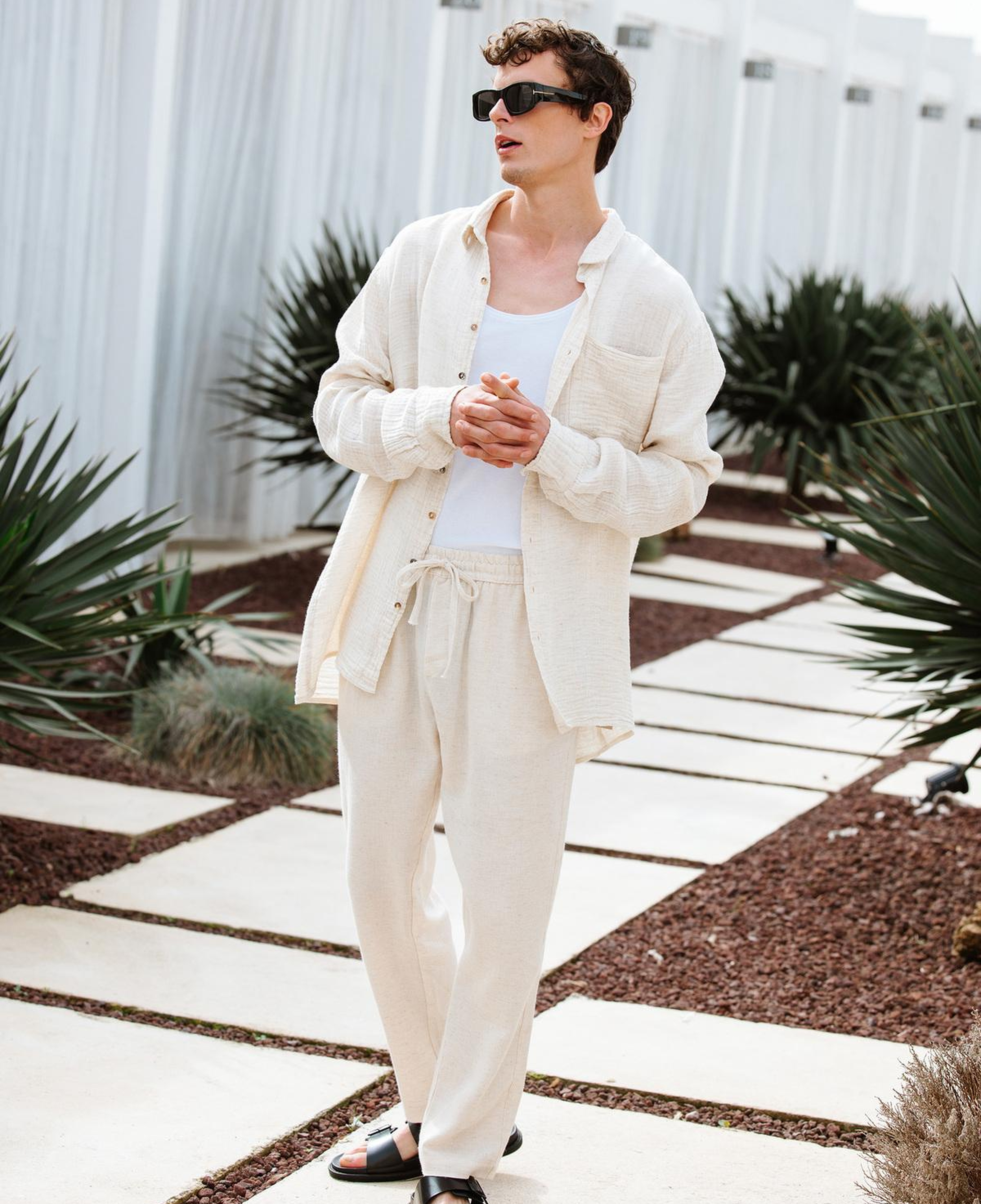 İKİKIZ Keten Naturel Straight Pantolon Erkek Naturel