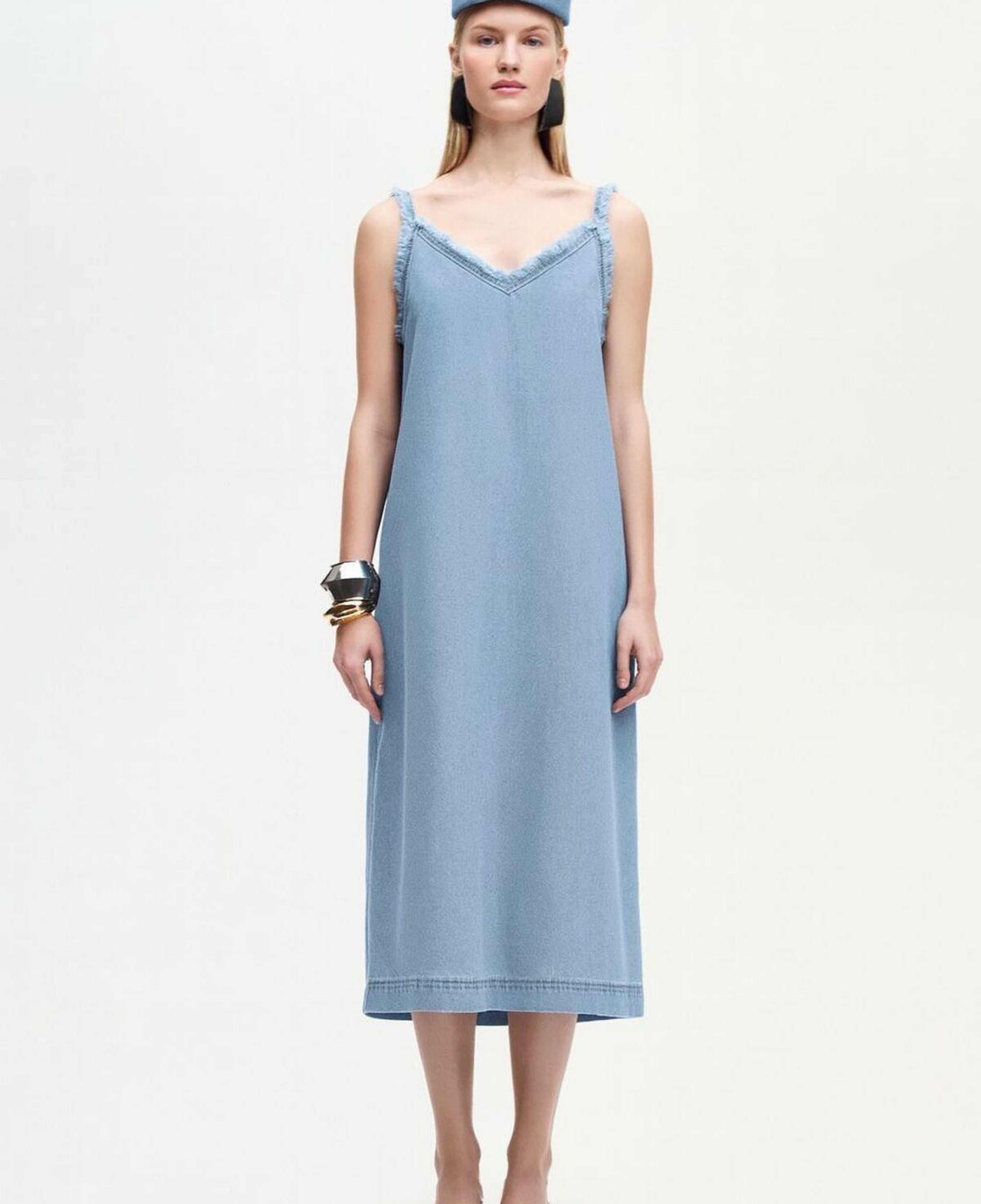 İKİKIZ Açık Mavi Denim Askılı Elbise