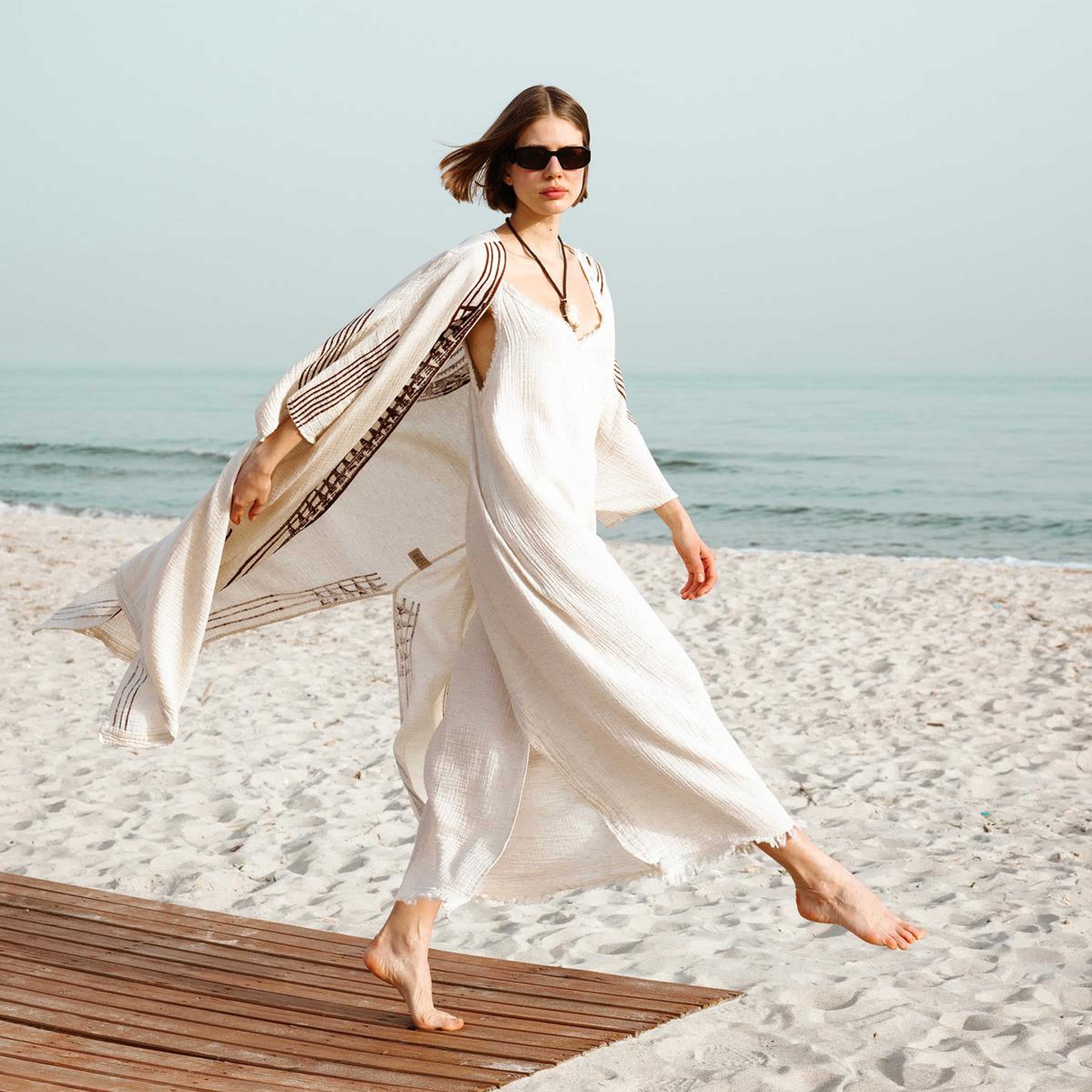 İKİKIZ Crinkle Linen İp Askılı Elbise Kadın Naturel