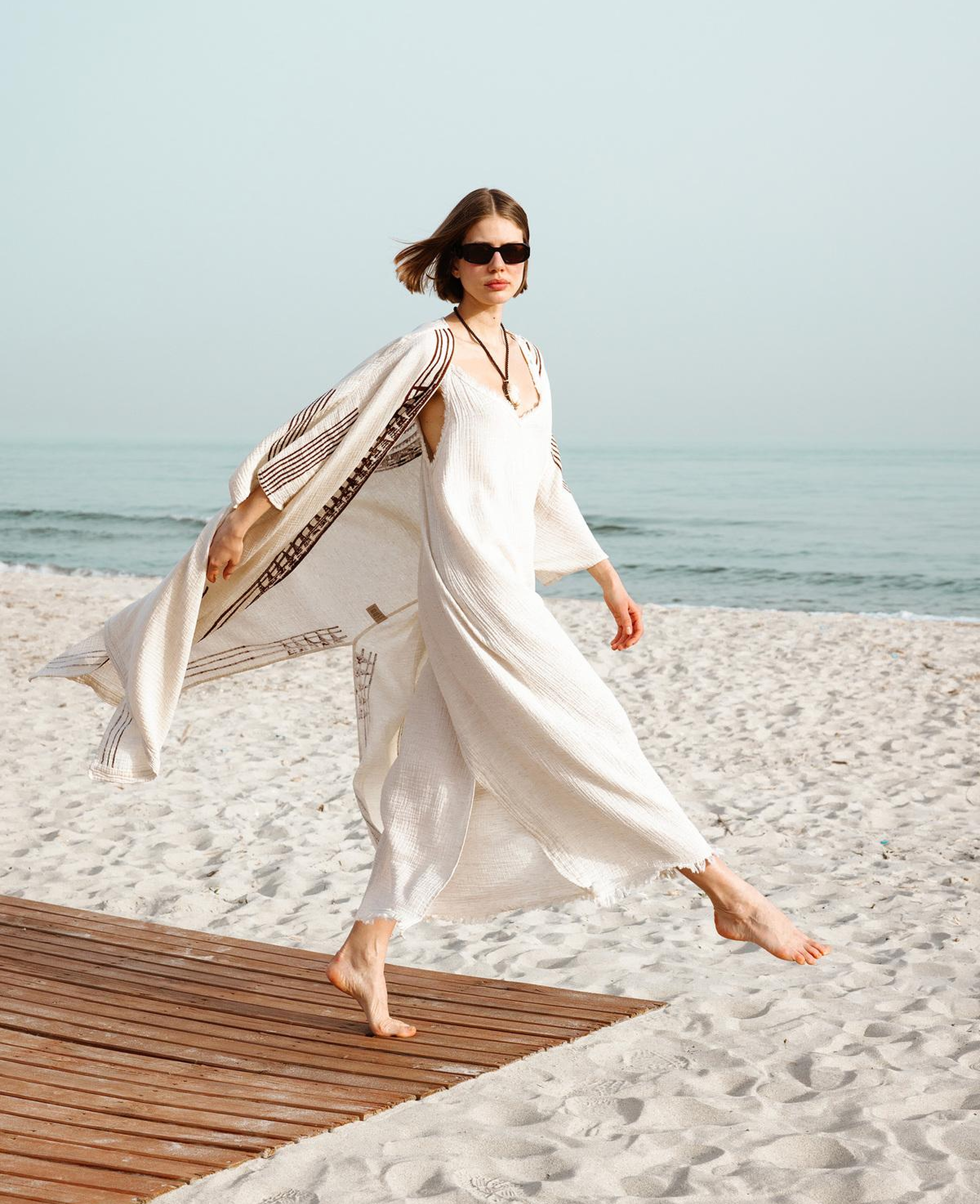 İKİKIZ Crinkle Linen İp Askılı Elbise Kadın Naturel