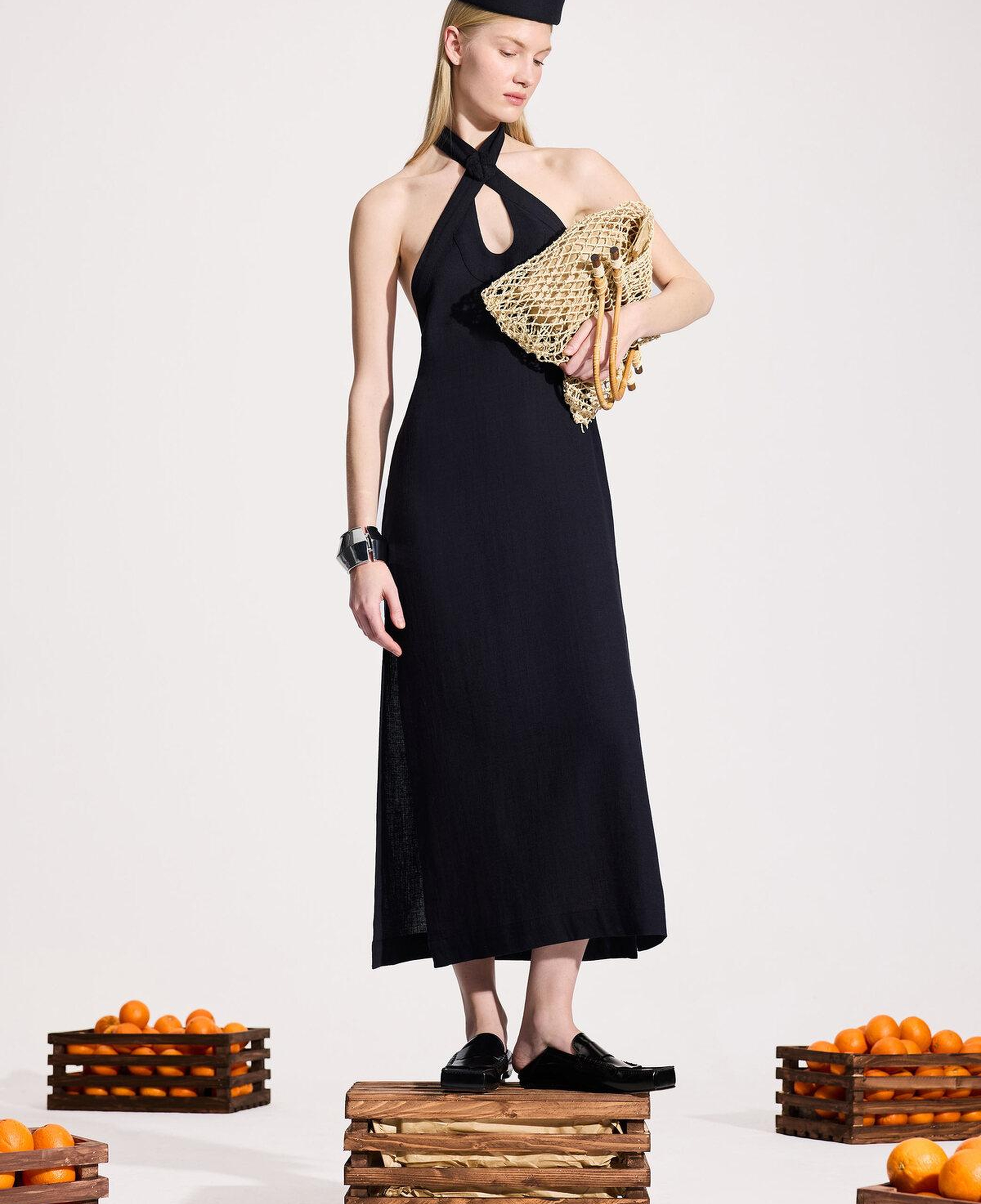 İKİKIZ Siyah Keten Elbise Kadın Renkli