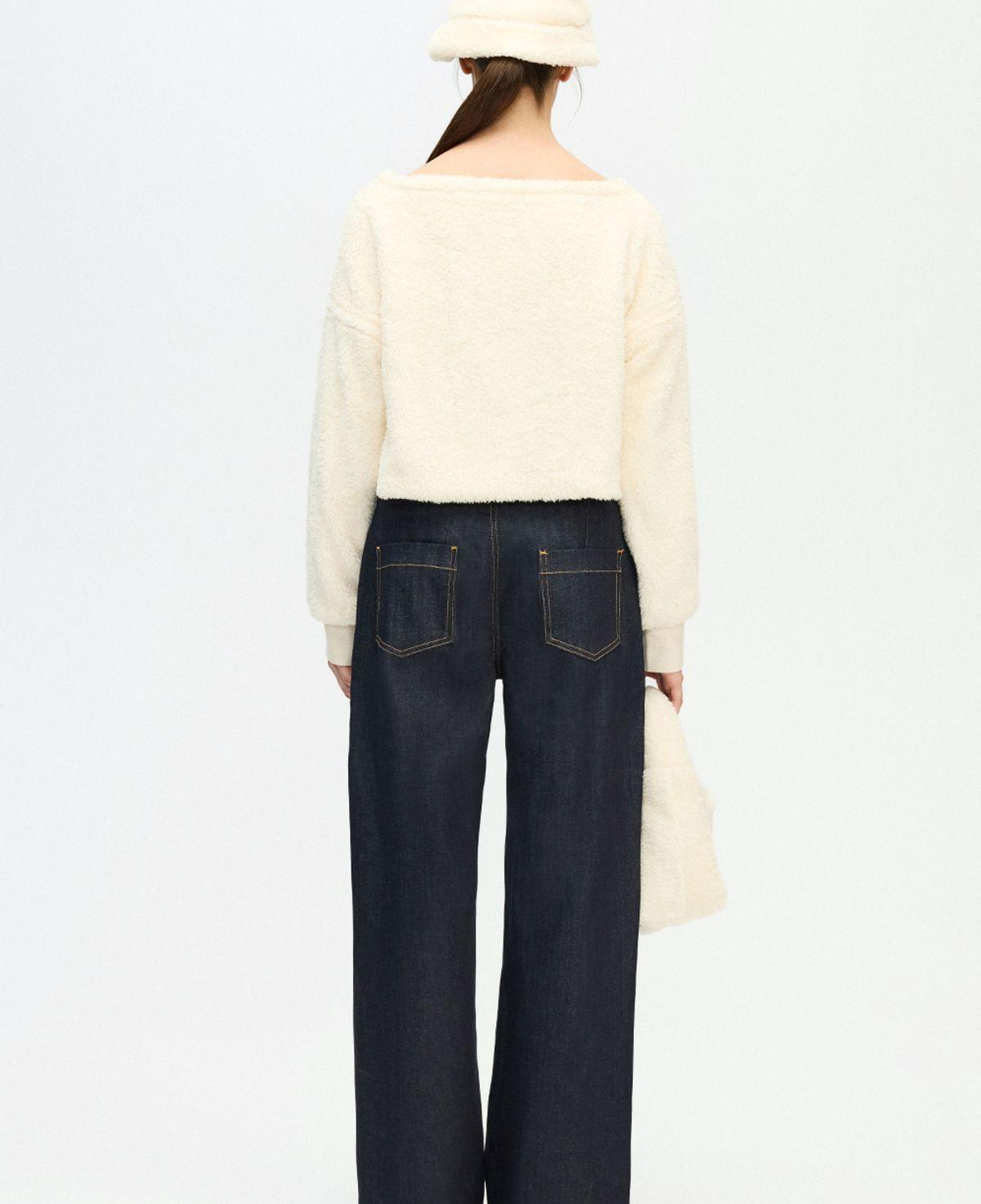 İKİKIZ Krem Peluş Crop Bluz