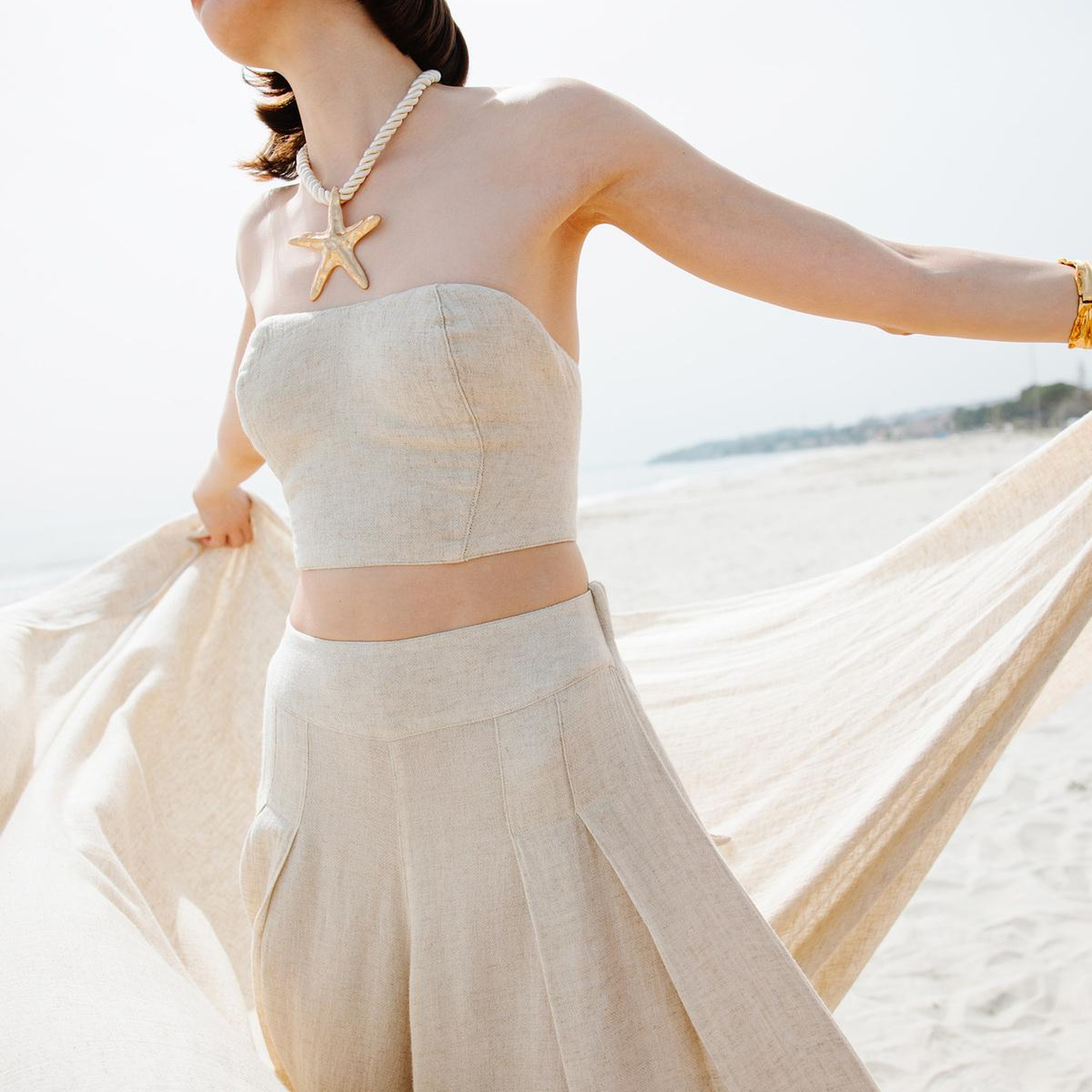 İKİKIZ Keten Bandeau Bluz Kadın Naturel