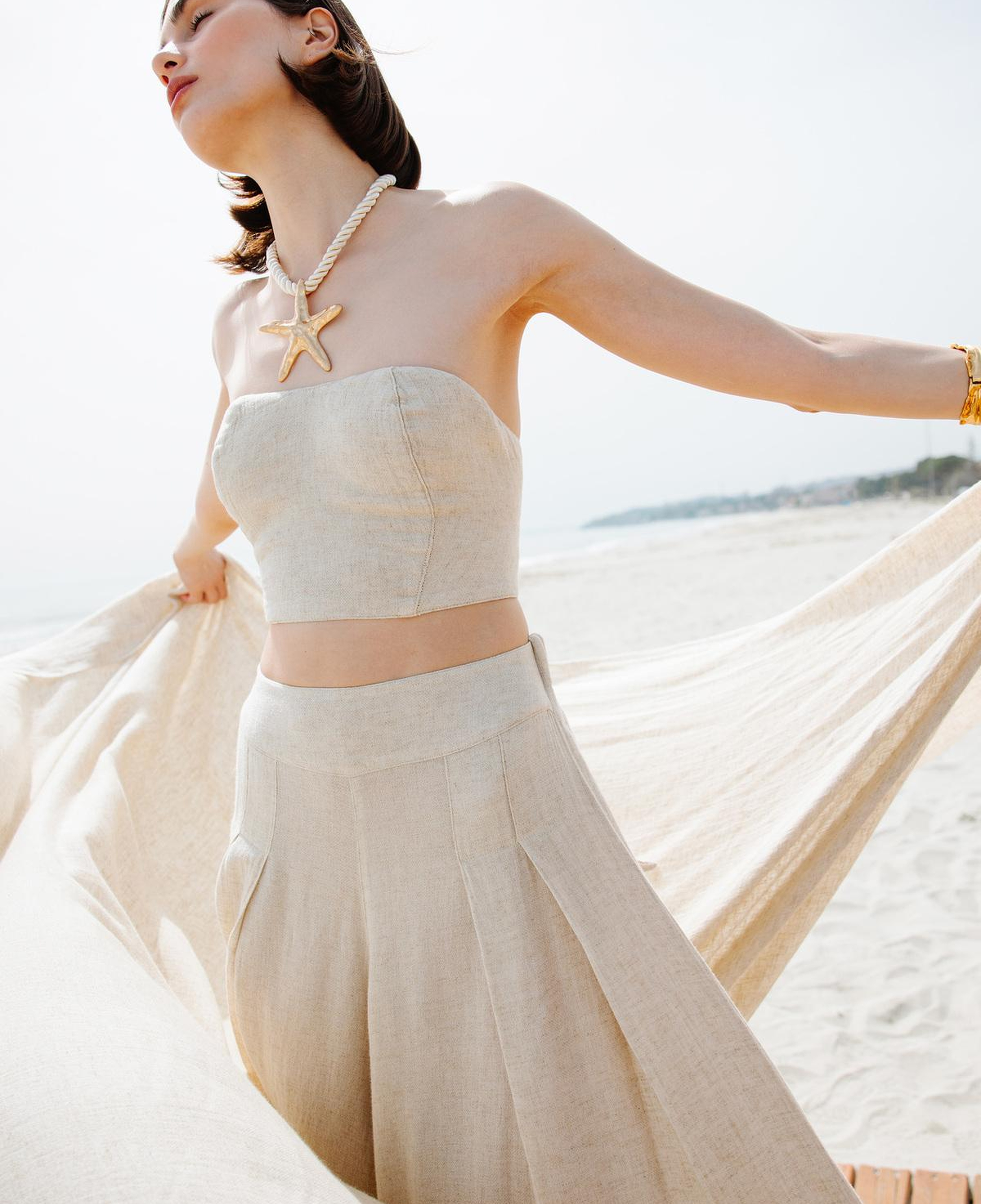 İKİKIZ Keten Bandeau Bluz Kadın Naturel