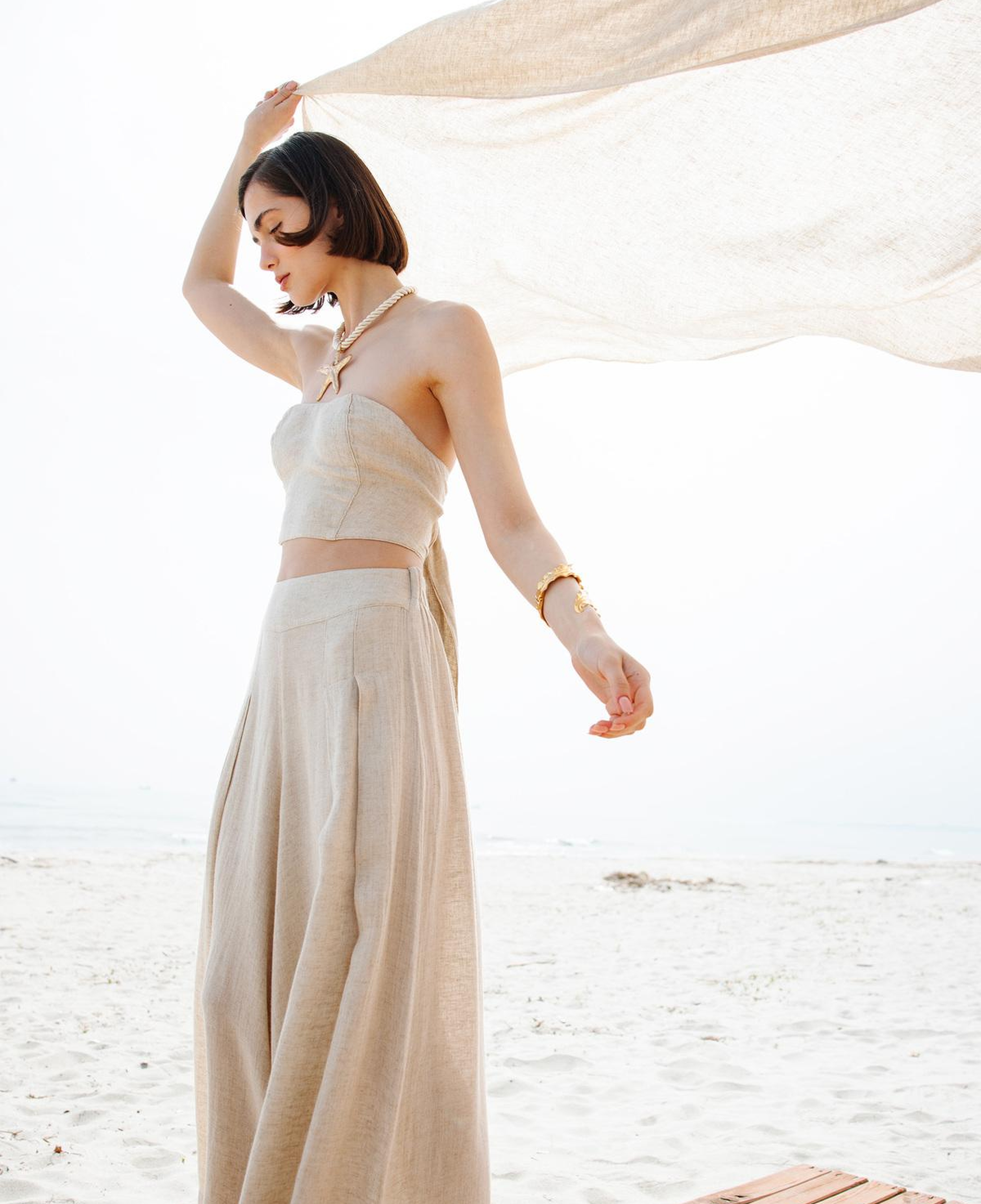 İKİKIZ Keten Bandeau Bluz Kadın Naturel