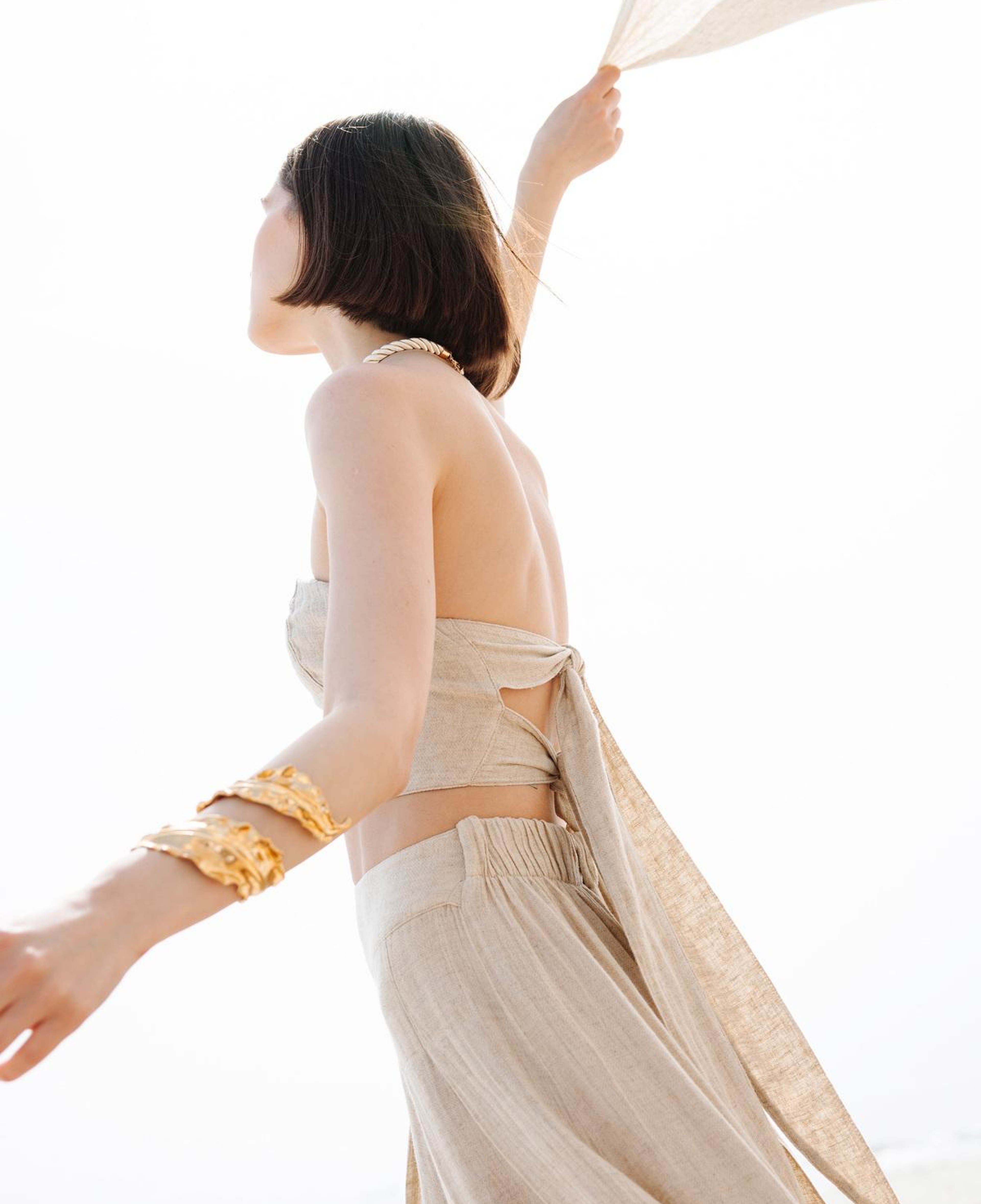 İKİKIZ Keten Bandeau Bluz Kadın Naturel