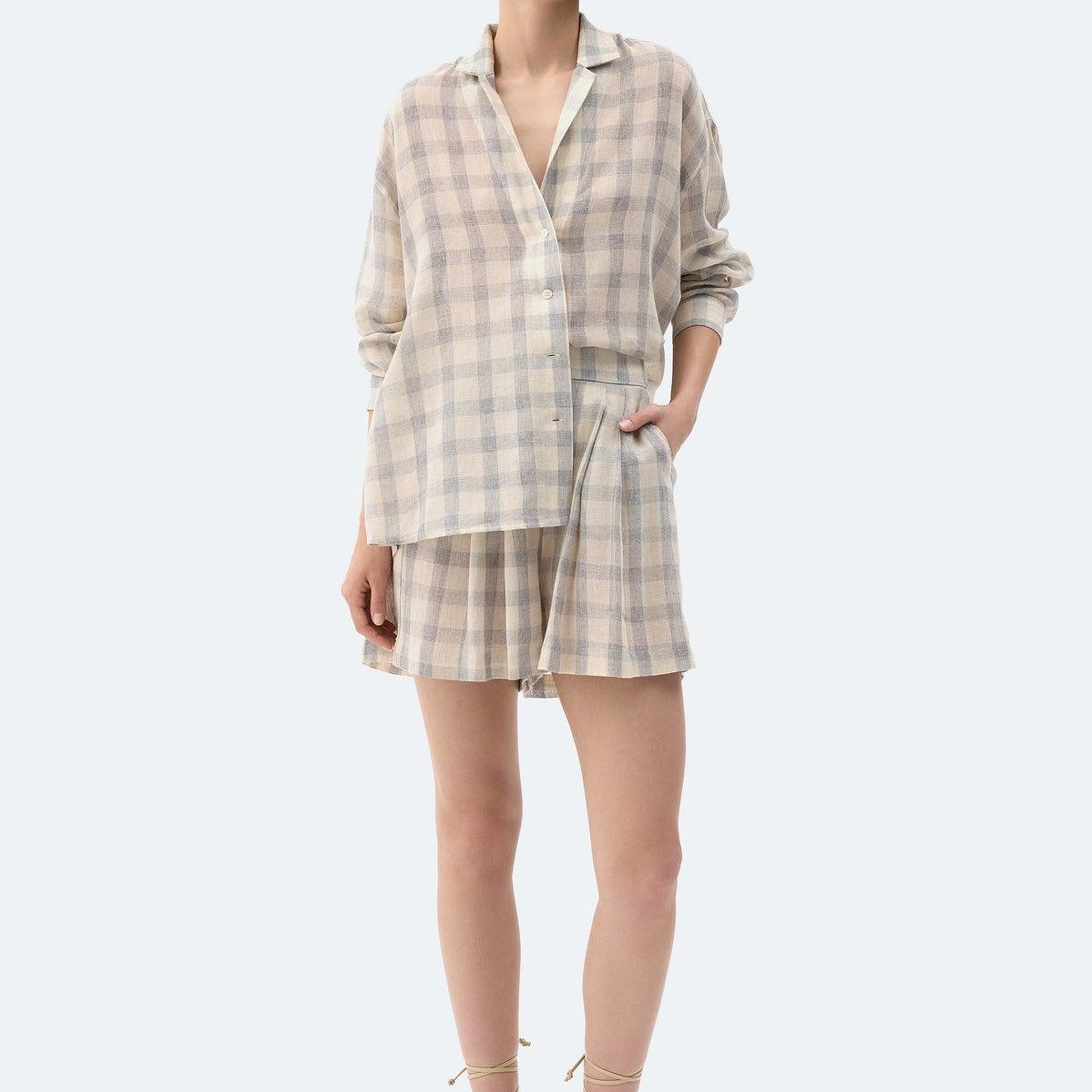 İKİKIZ Gri Ekose Gömlek Kadın Renkli