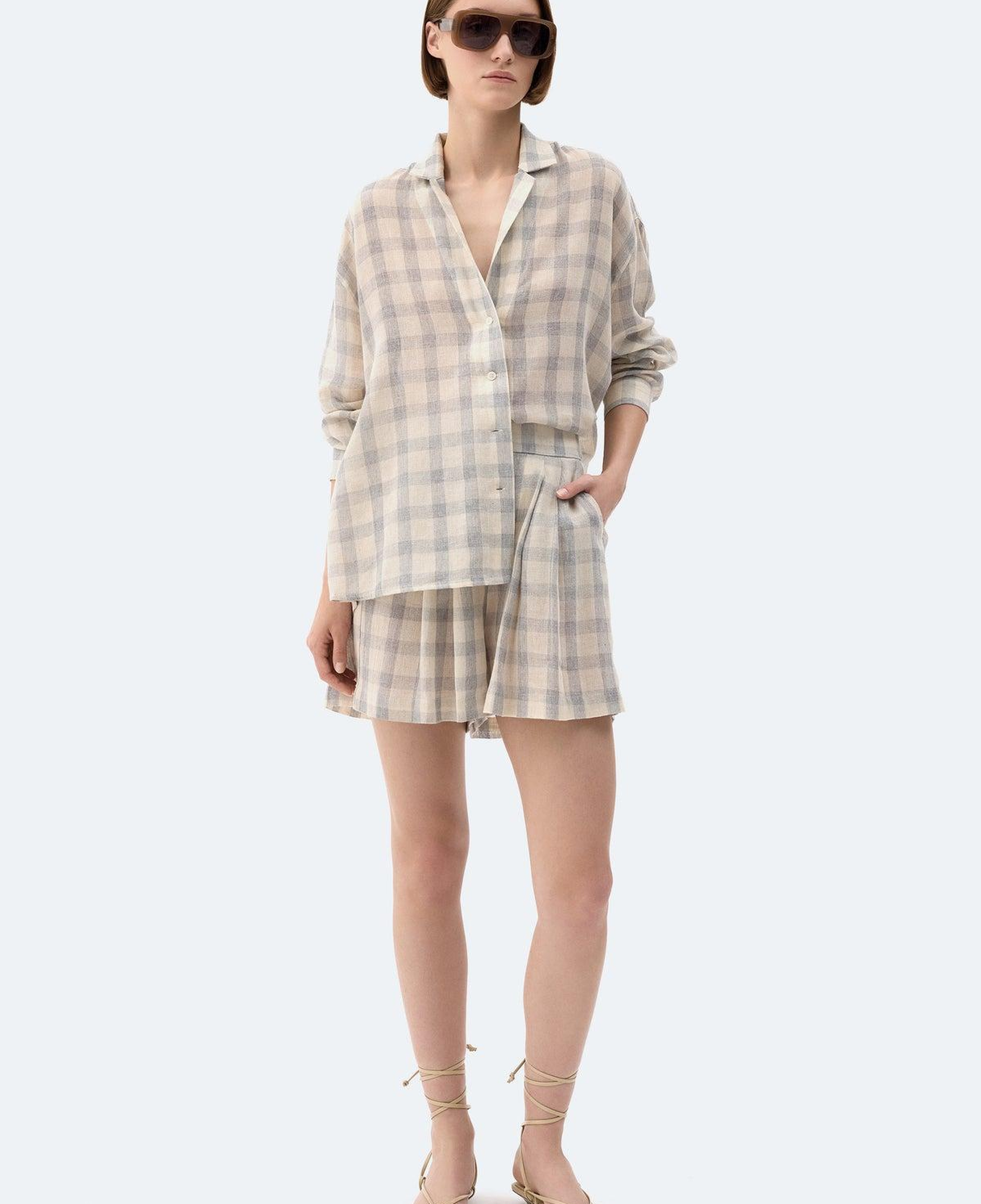 İKİKIZ Gri Ekose Gömlek Kadın Renkli