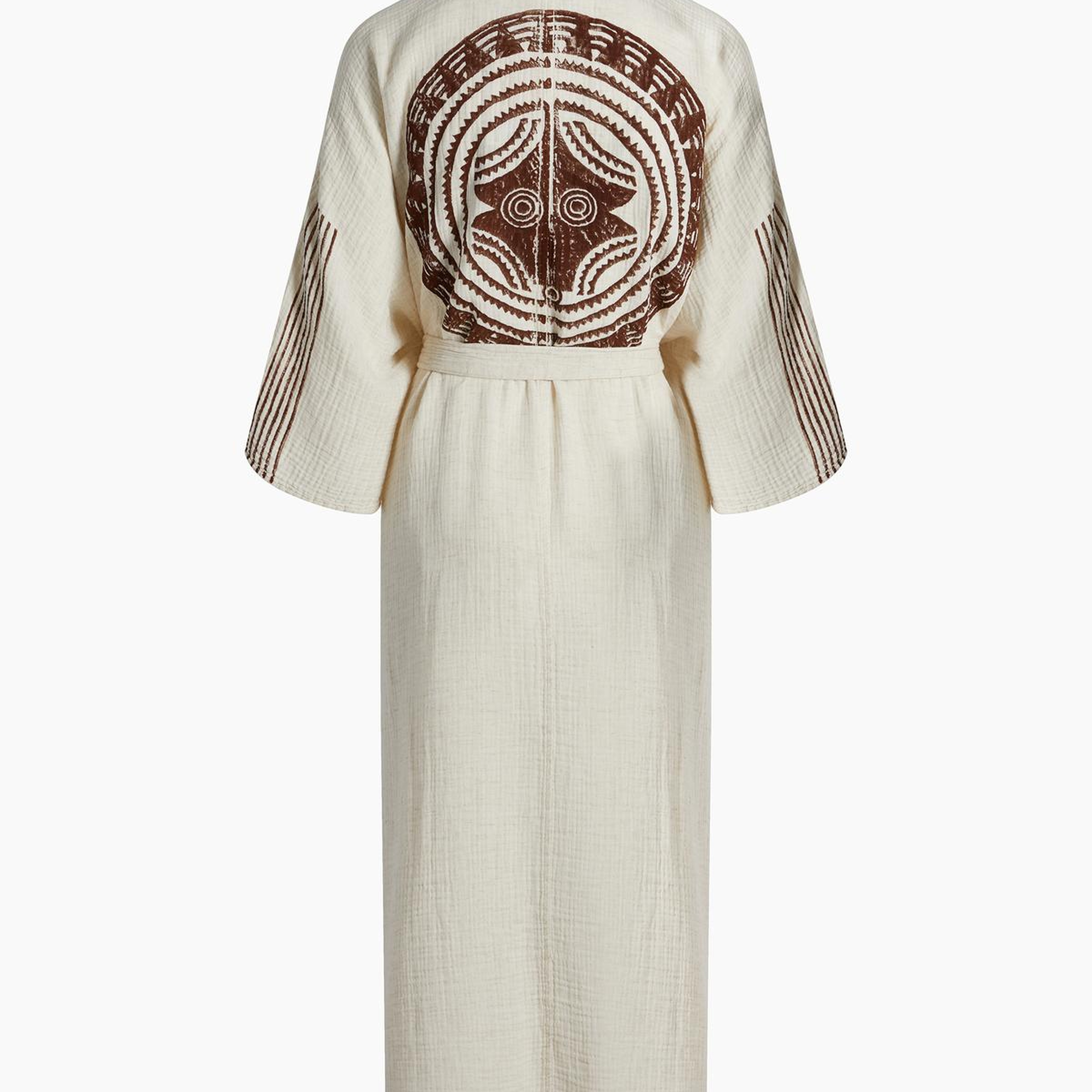 İKİKIZ Crinkle Linen Kahverengi Baskılı Kimono Kadın Naturel