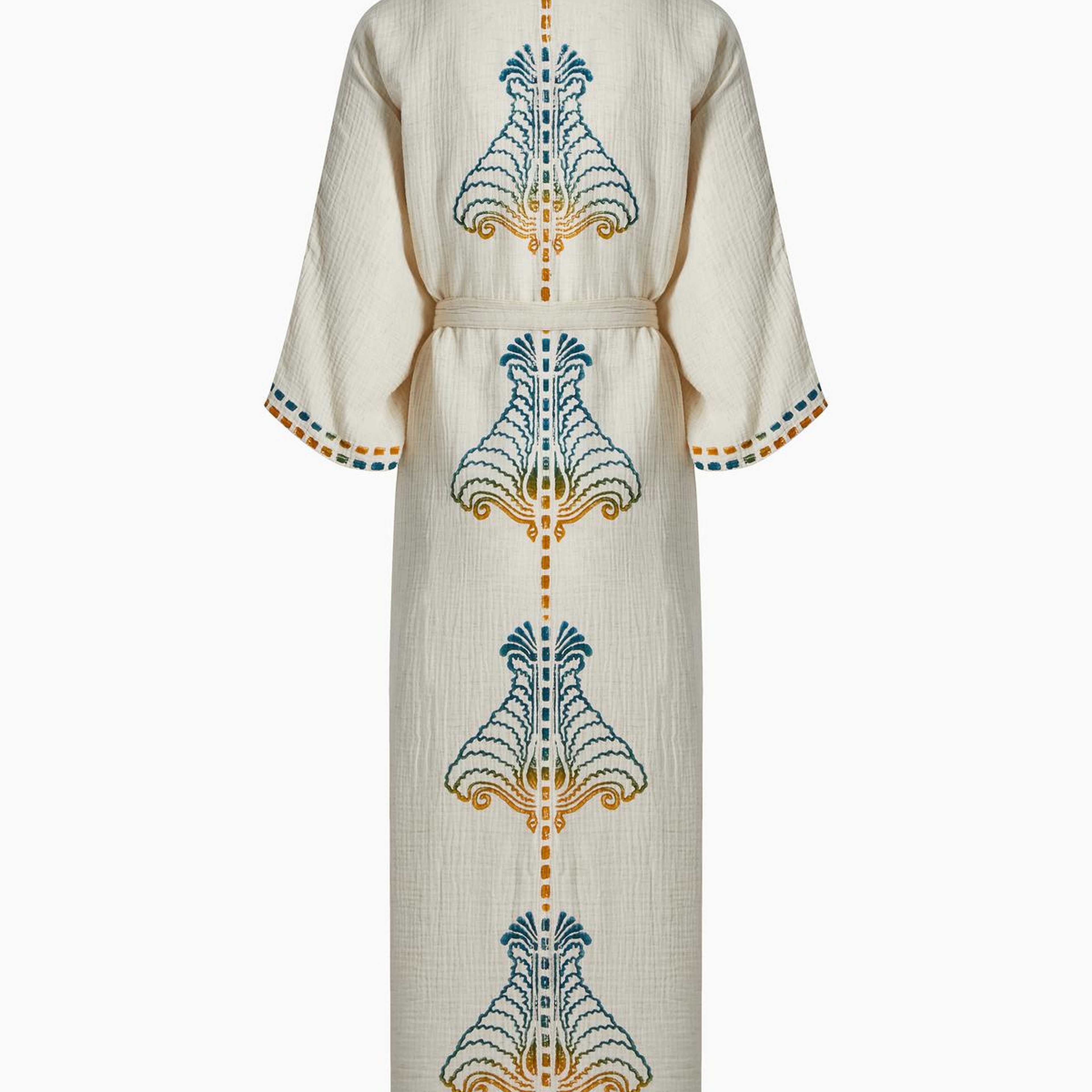 İKİKIZ Crinkle Linen Renkli Baskılı Kimono Kadın Naturel