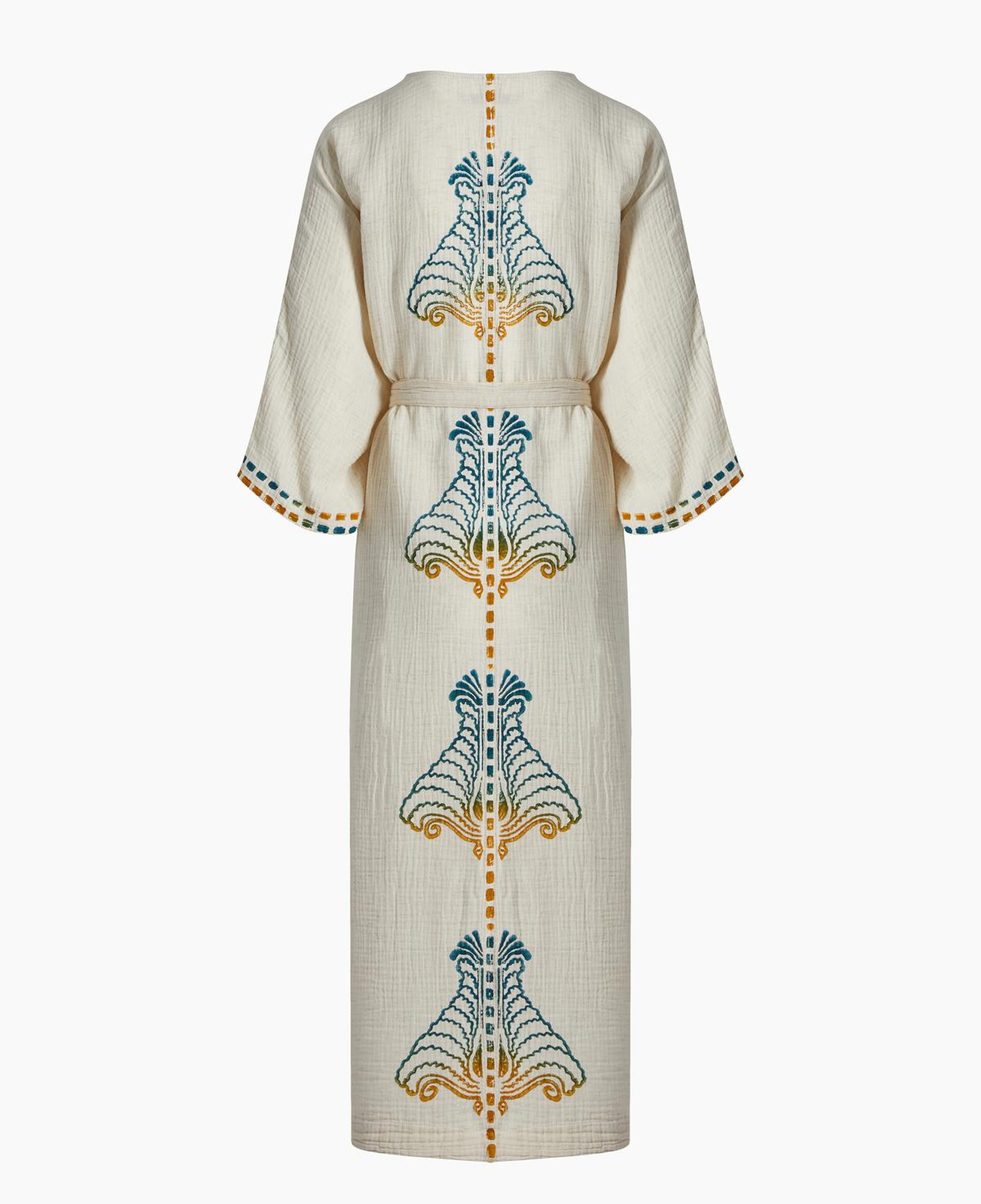 İKİKIZ Crinkle Linen Renkli Baskılı Kimono Kadın Naturel