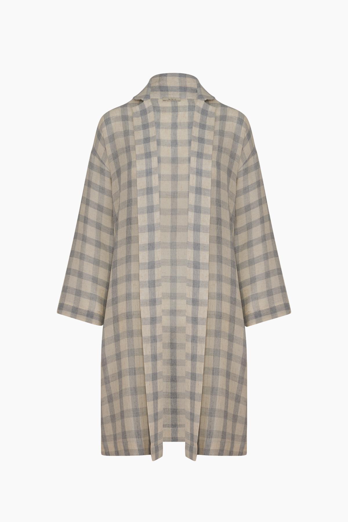 İKİKIZ Gri Ekose Kimono Kadın Renkli