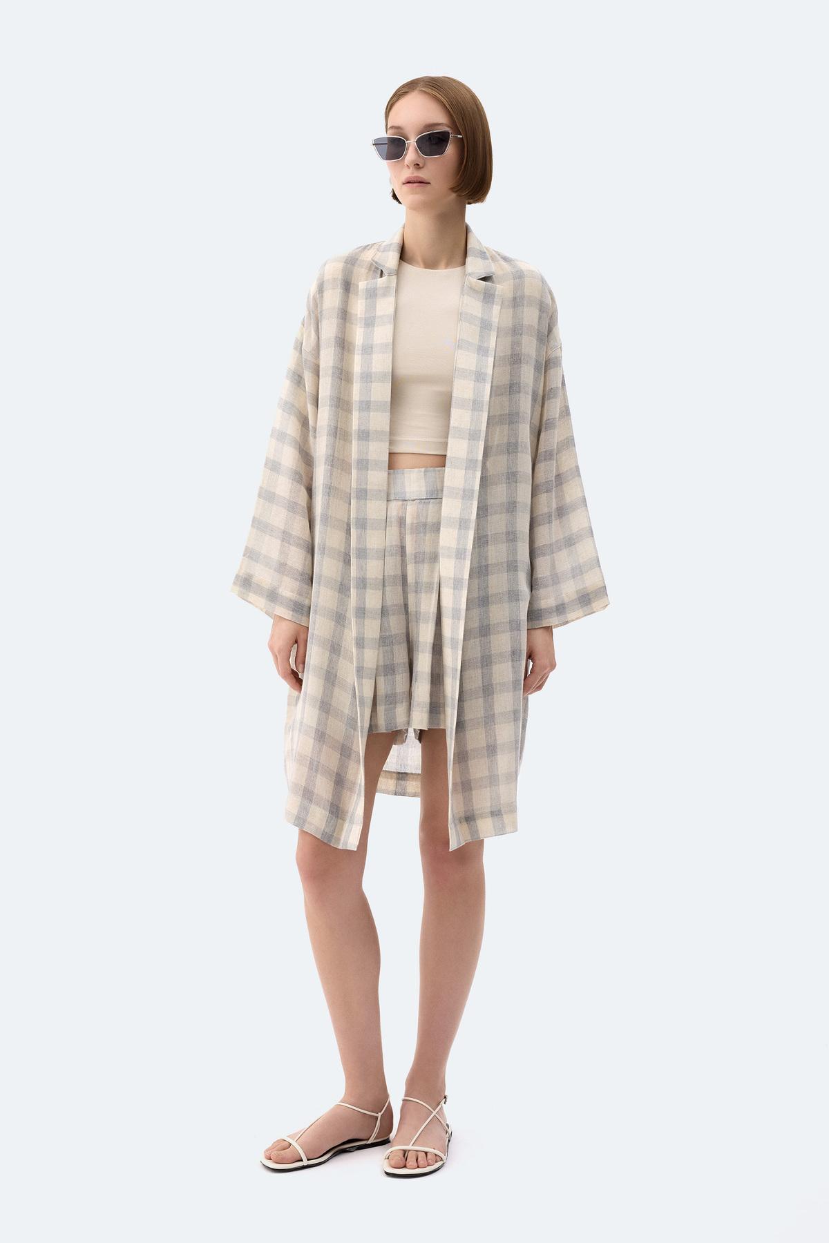 İKİKIZ Gri Ekose Kimono Kadın Renkli