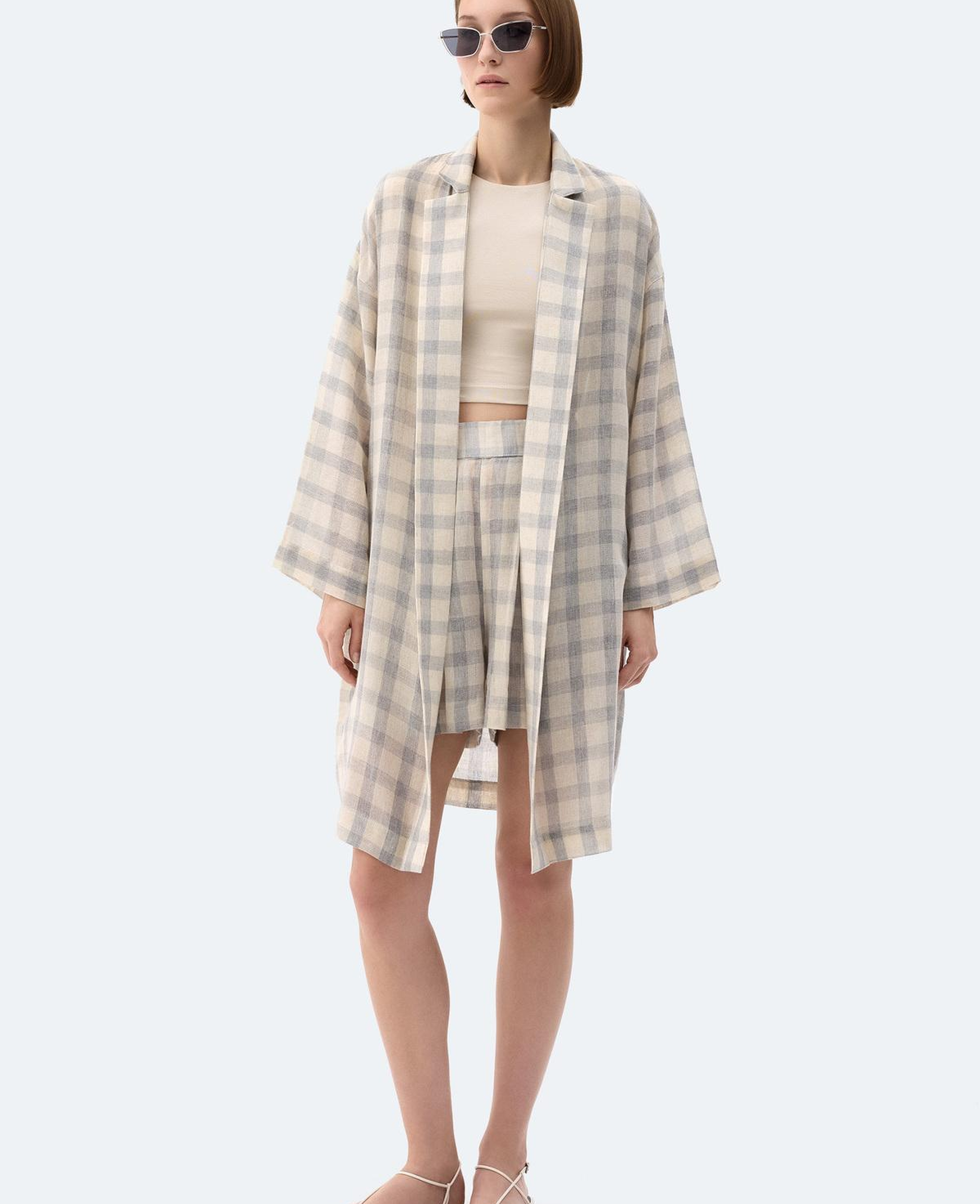 İKİKIZ Gri Ekose Kimono Kadın Renkli