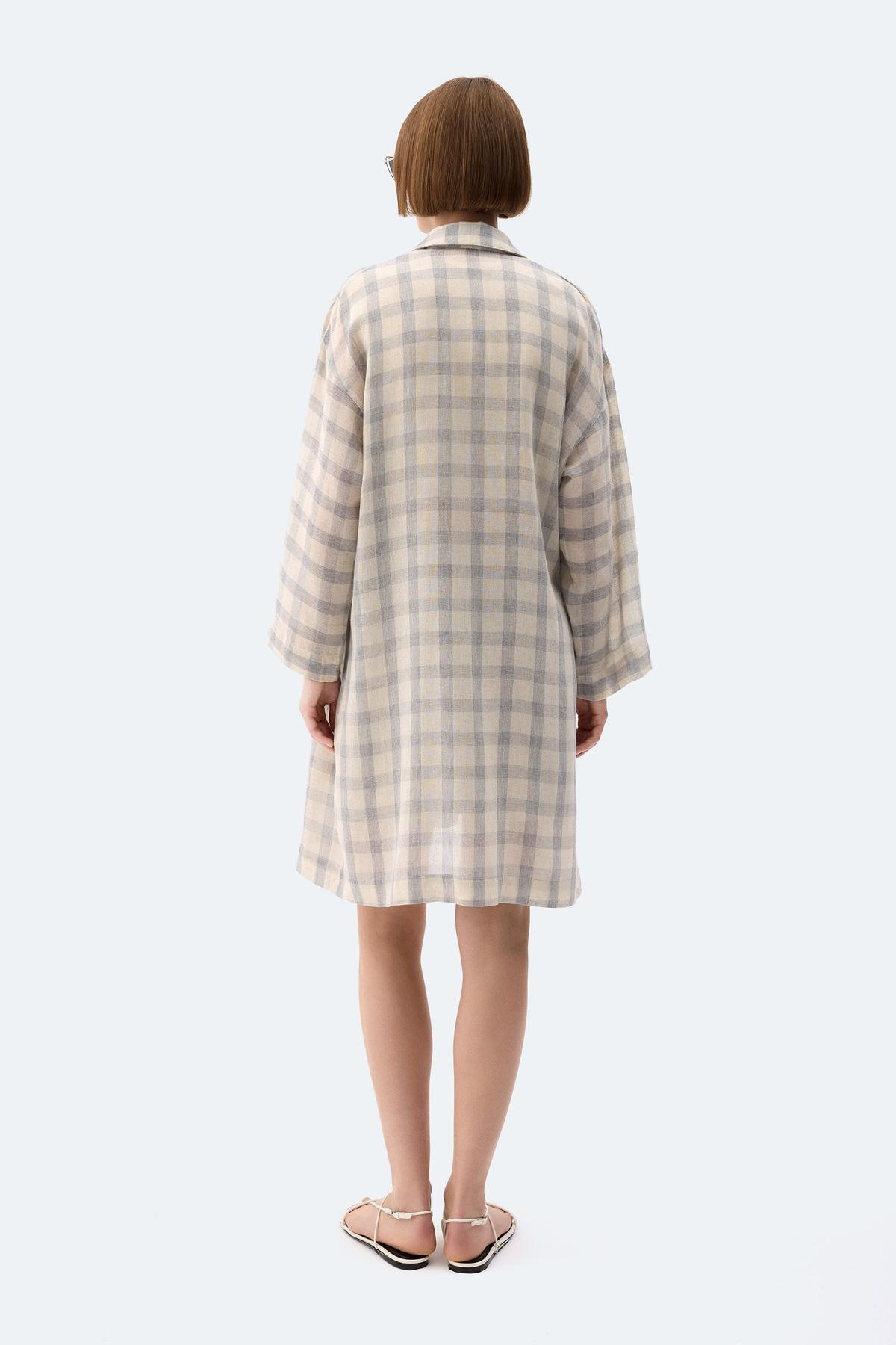 İKİKIZ Gri Ekose Kimono Kadın Renkli