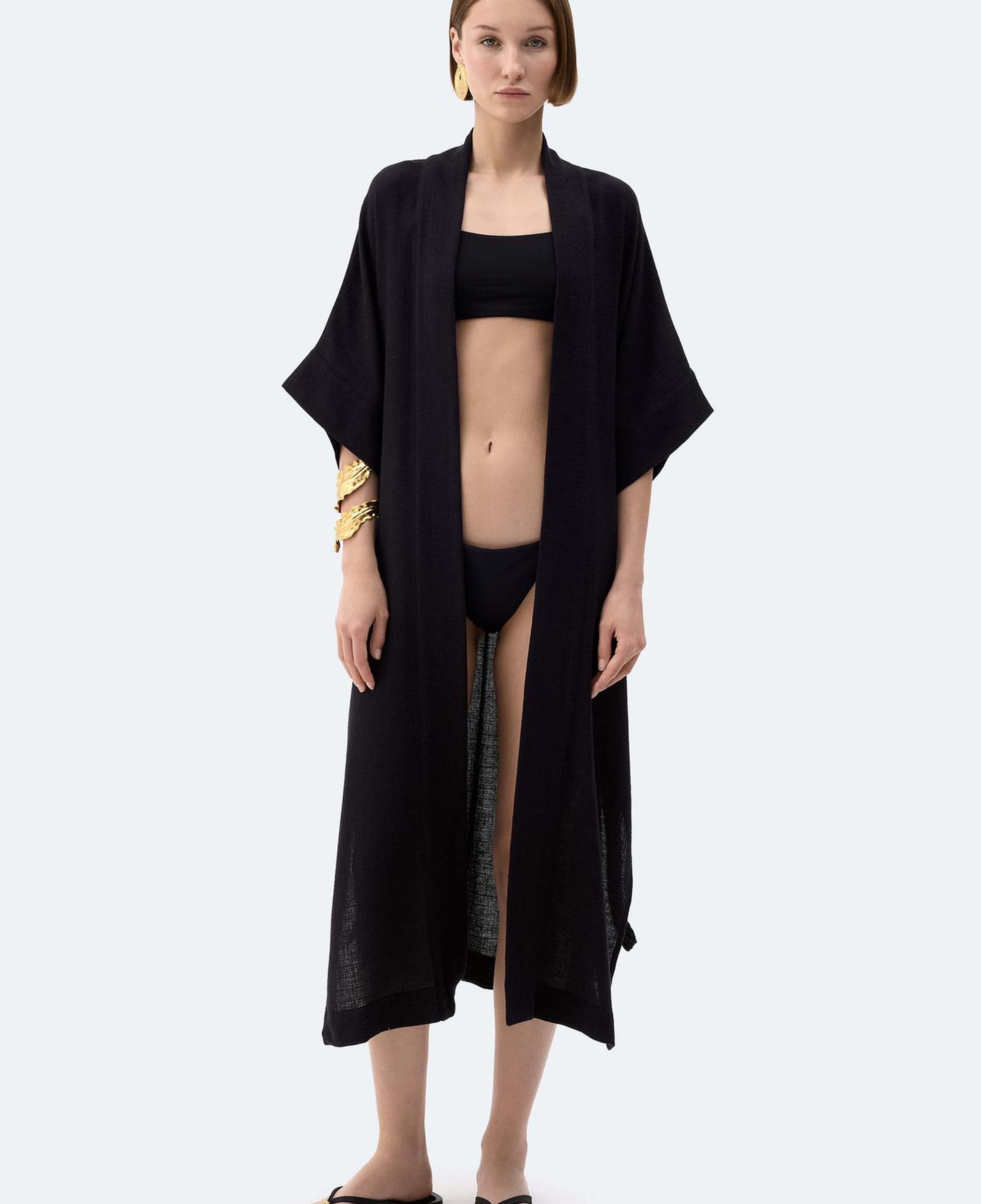 İKİKIZ Siyah Keten Kimono Kadın Renkli