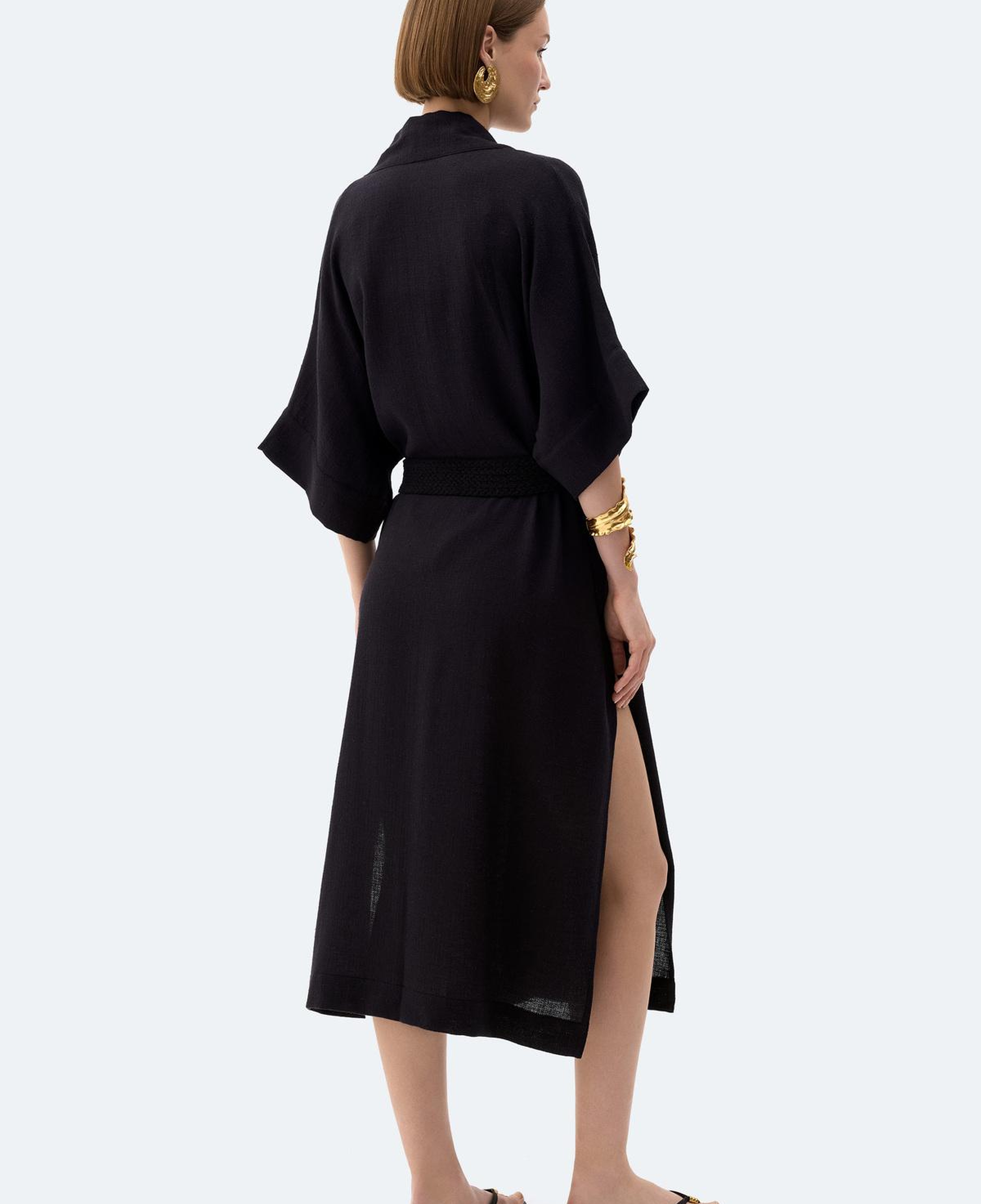 İKİKIZ Siyah Keten Kimono Kadın Renkli