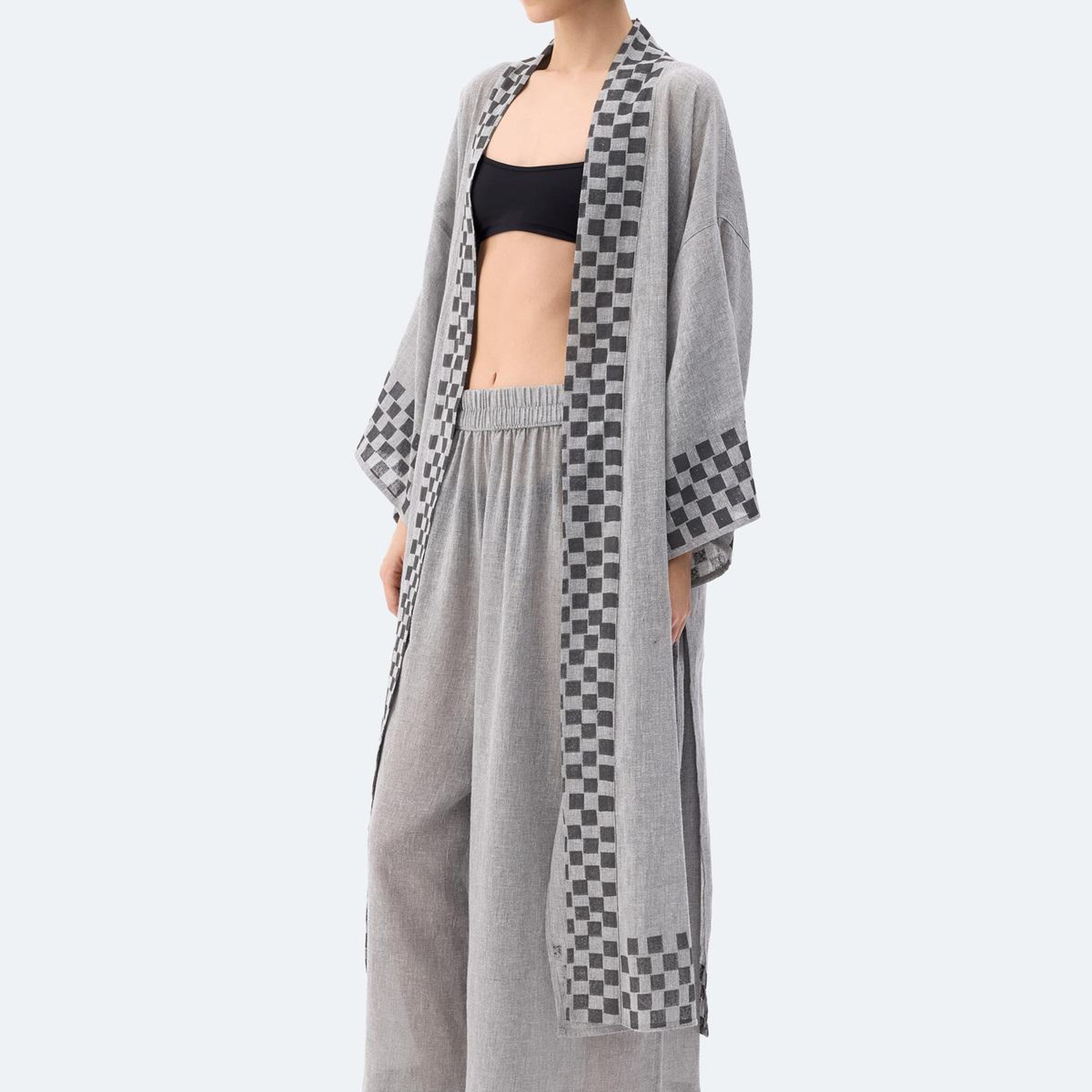 İKİKIZ Dama Desenli Kimono Kadın Renkli