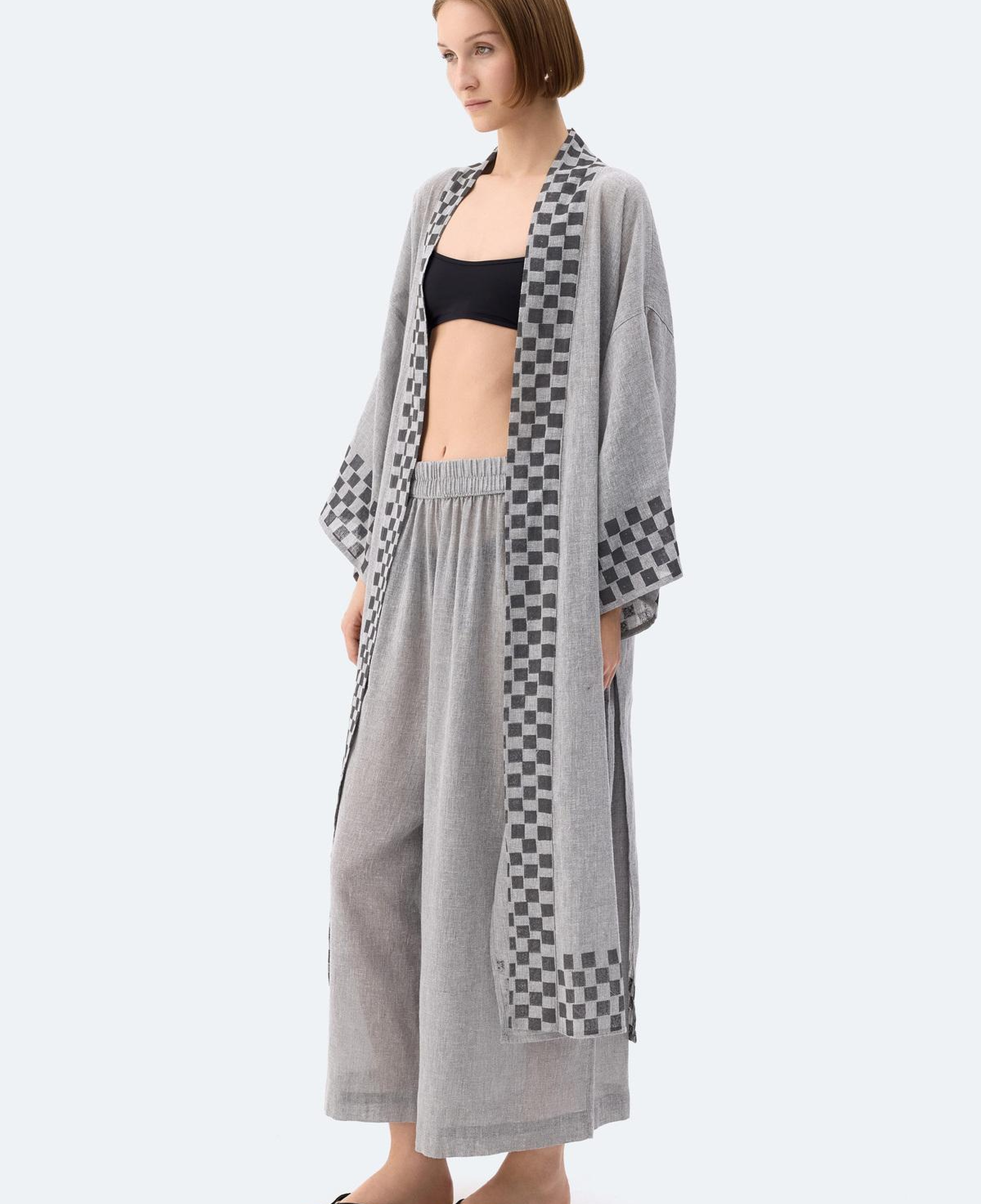 İKİKIZ Dama Desenli Kimono Kadın Renkli