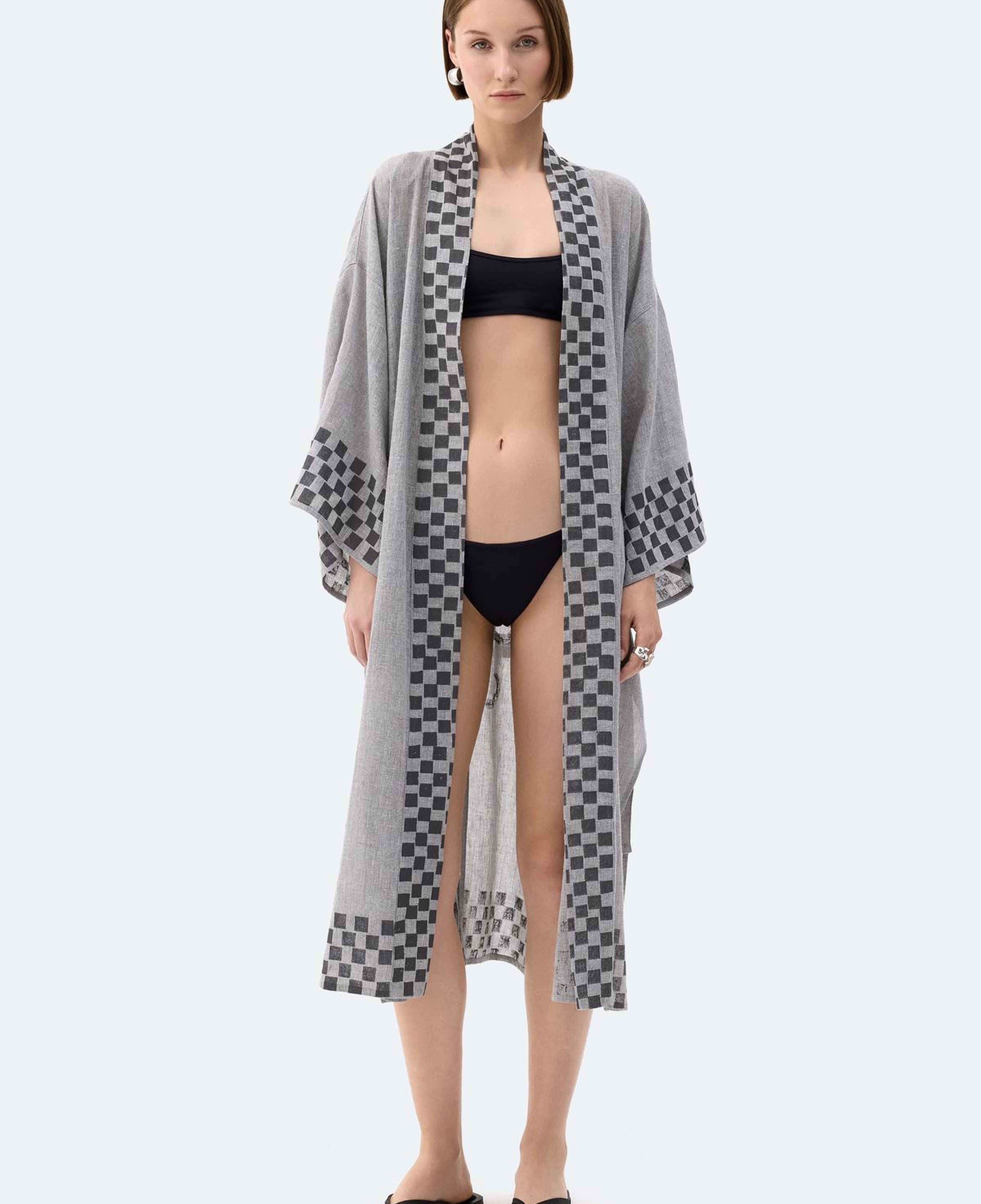 İKİKIZ Dama Desenli Kimono Kadın Renkli