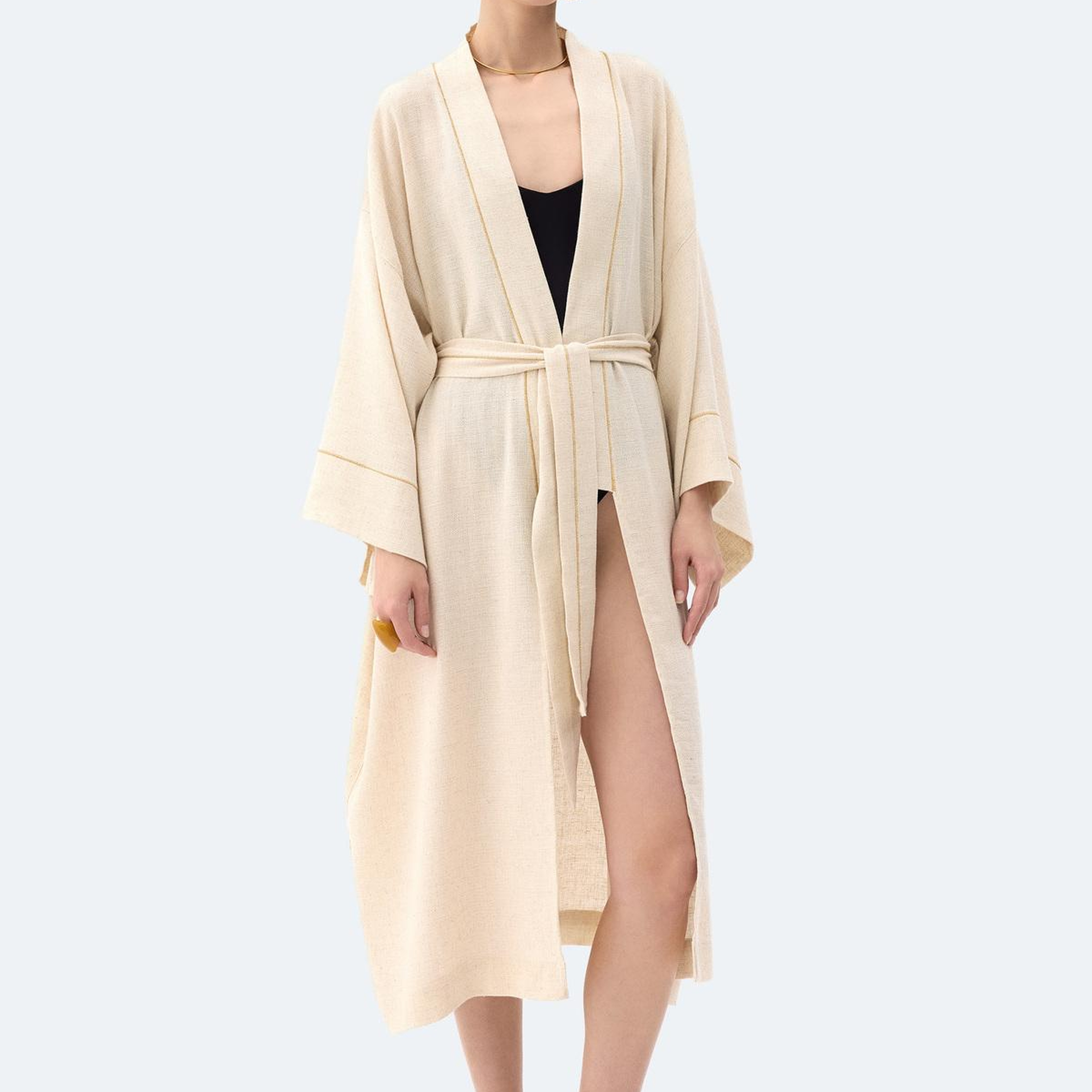 İKİKIZ Natürel Keten Kimono Kadın Naturel