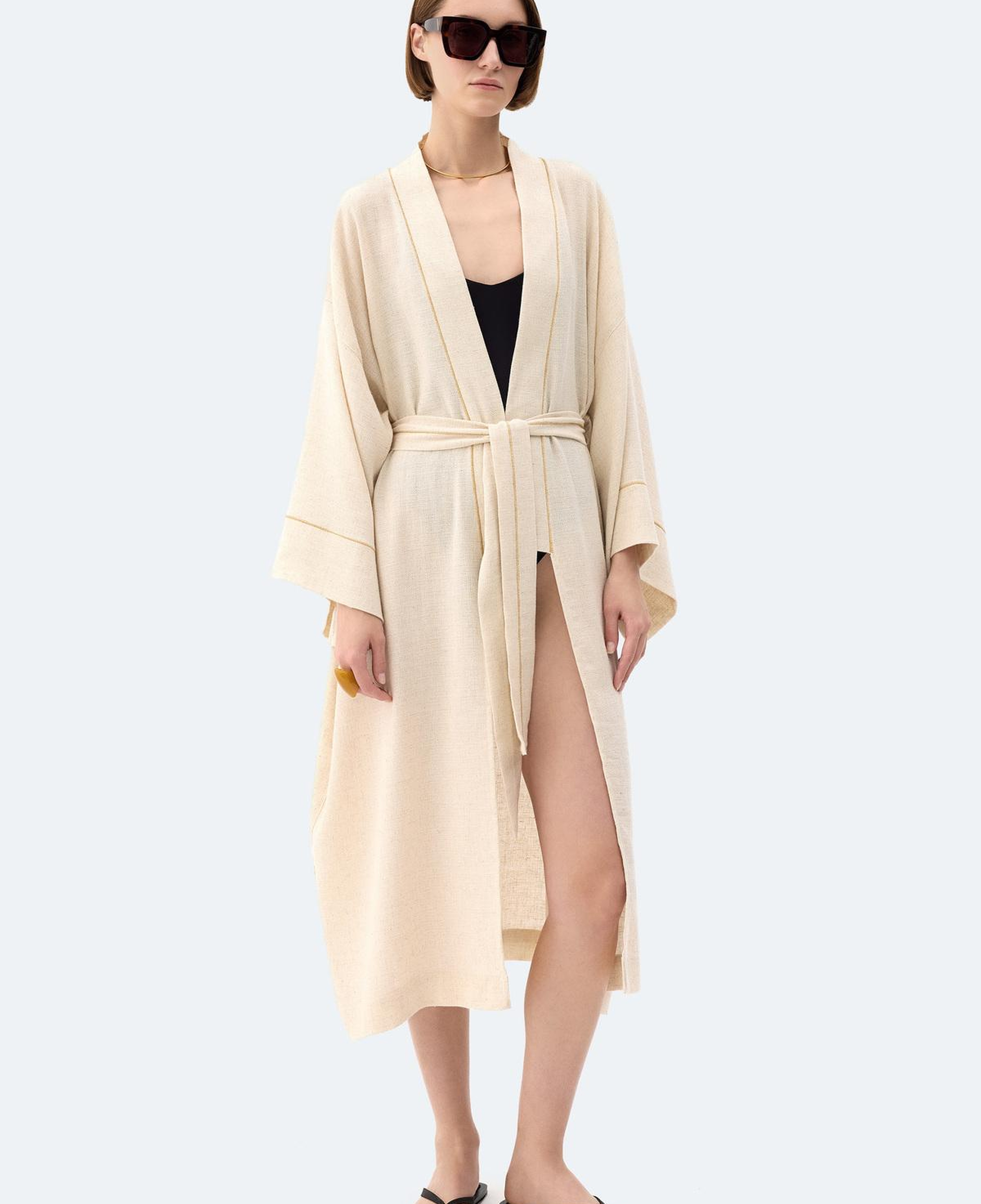 İKİKIZ Natürel Keten Kimono Kadın Naturel