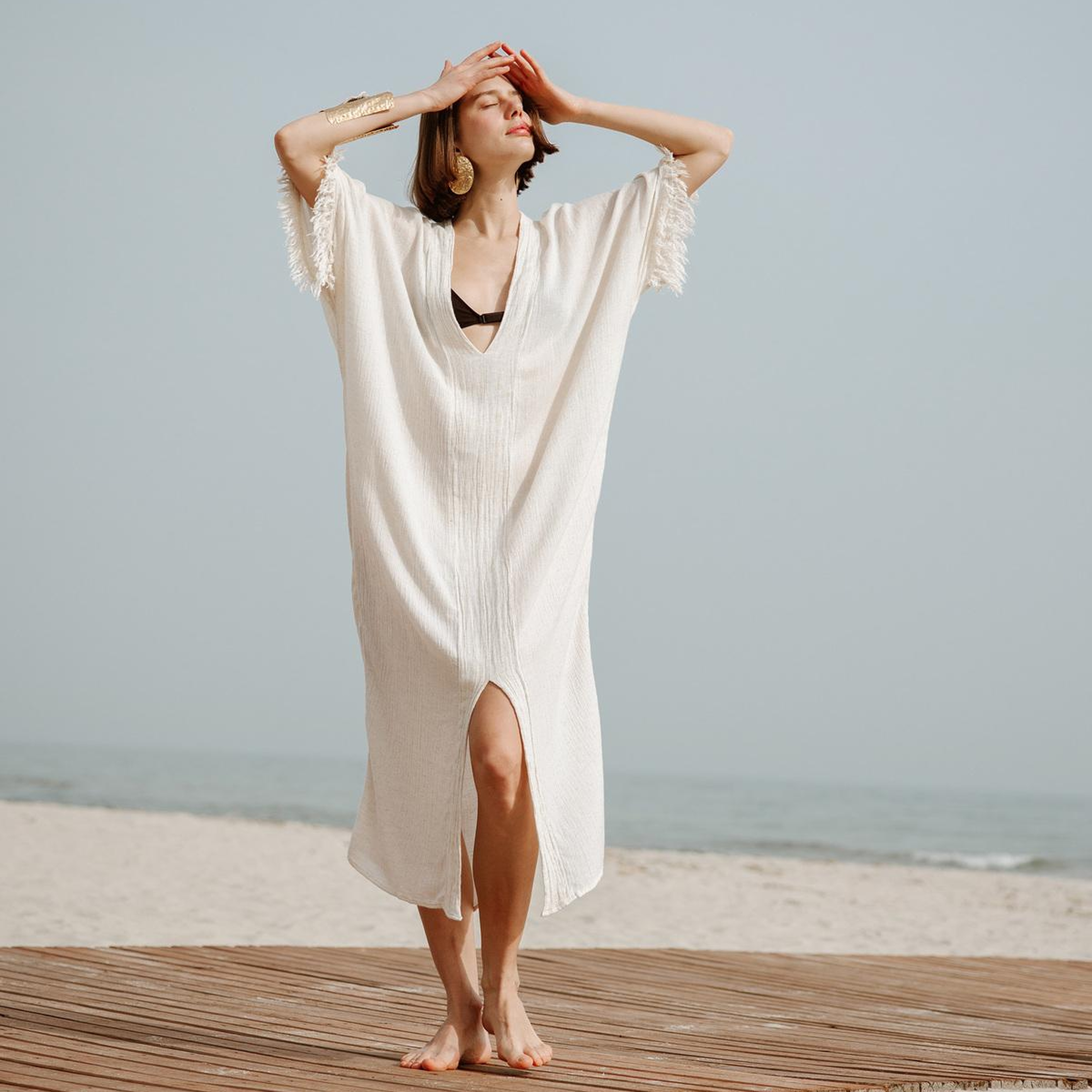 İKİKIZ Bürümcük Kaftan Kadın Naturel